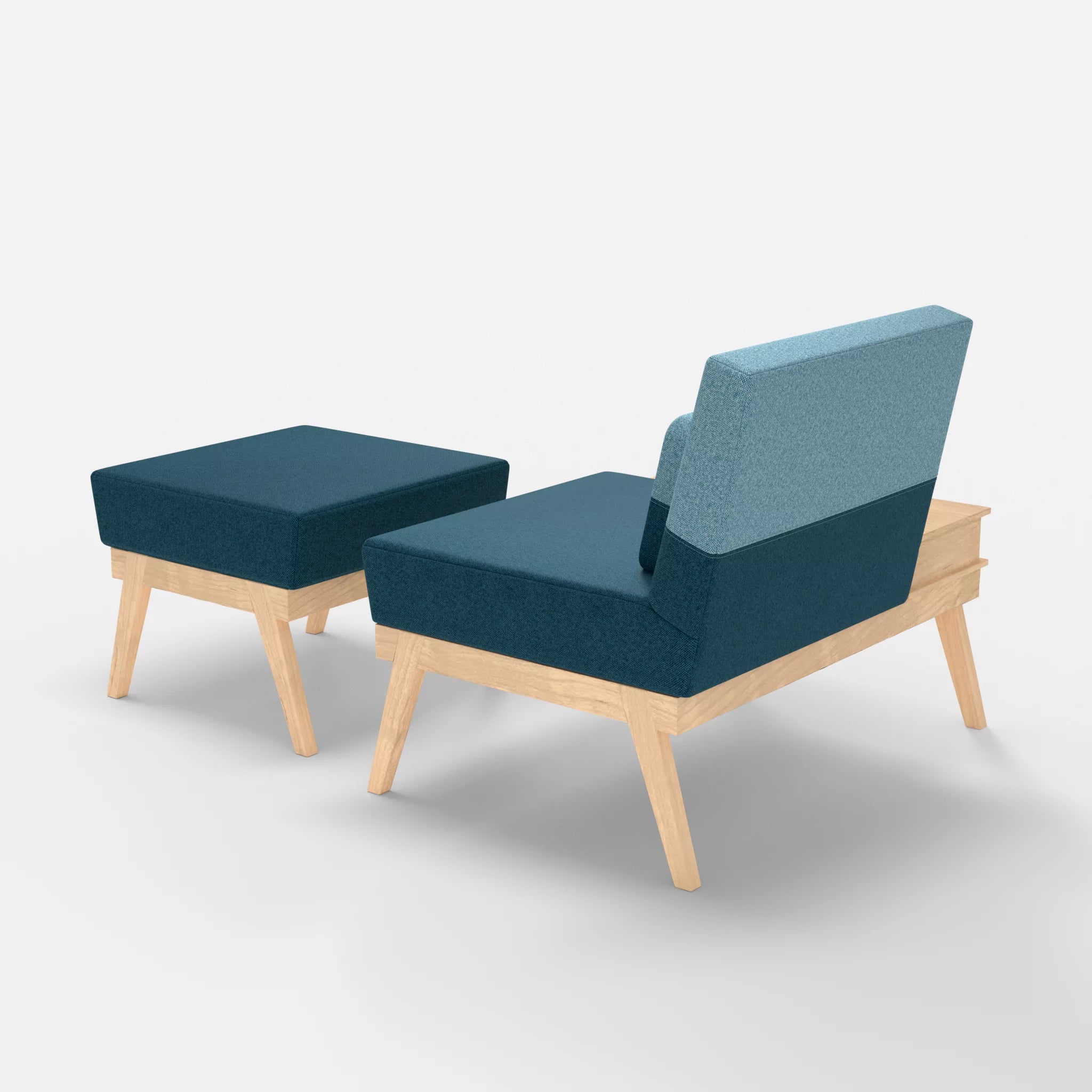 1er Sitzsofa Bauz mit Ablage links und Pouf celia0203-celia0209 in Blau und Türkis von hinten
