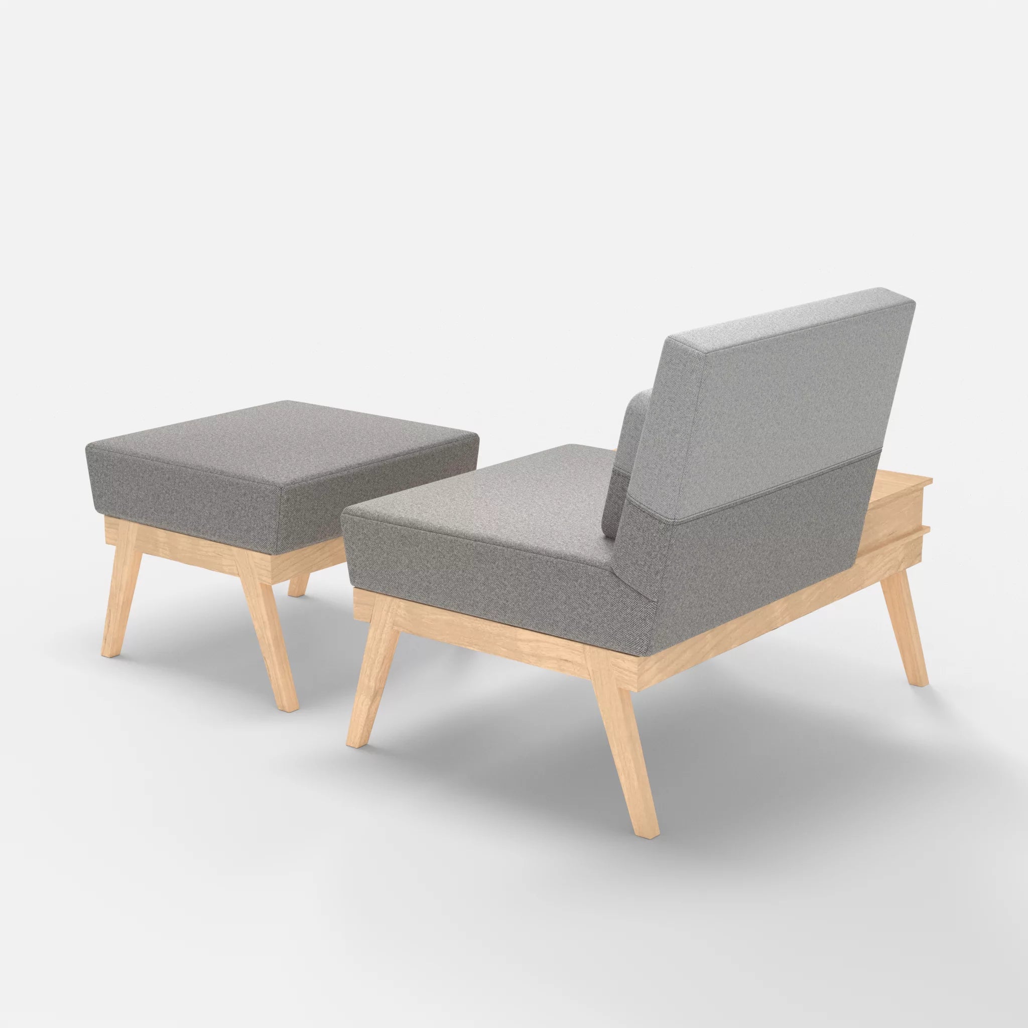 1er Sitzsofa Bauz mit Ablage links und Pouf celia0208-celia0204 in Mittelgrau und Hellgrau von hinten