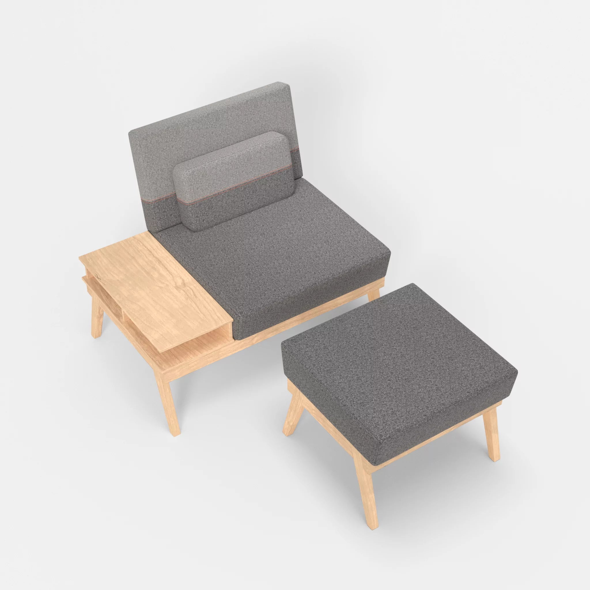 1er Sitzsofa Bauz mit Ablage links und Pouf celia0218-celia0208 in Dunkelgrau und Mittelgrau von oben