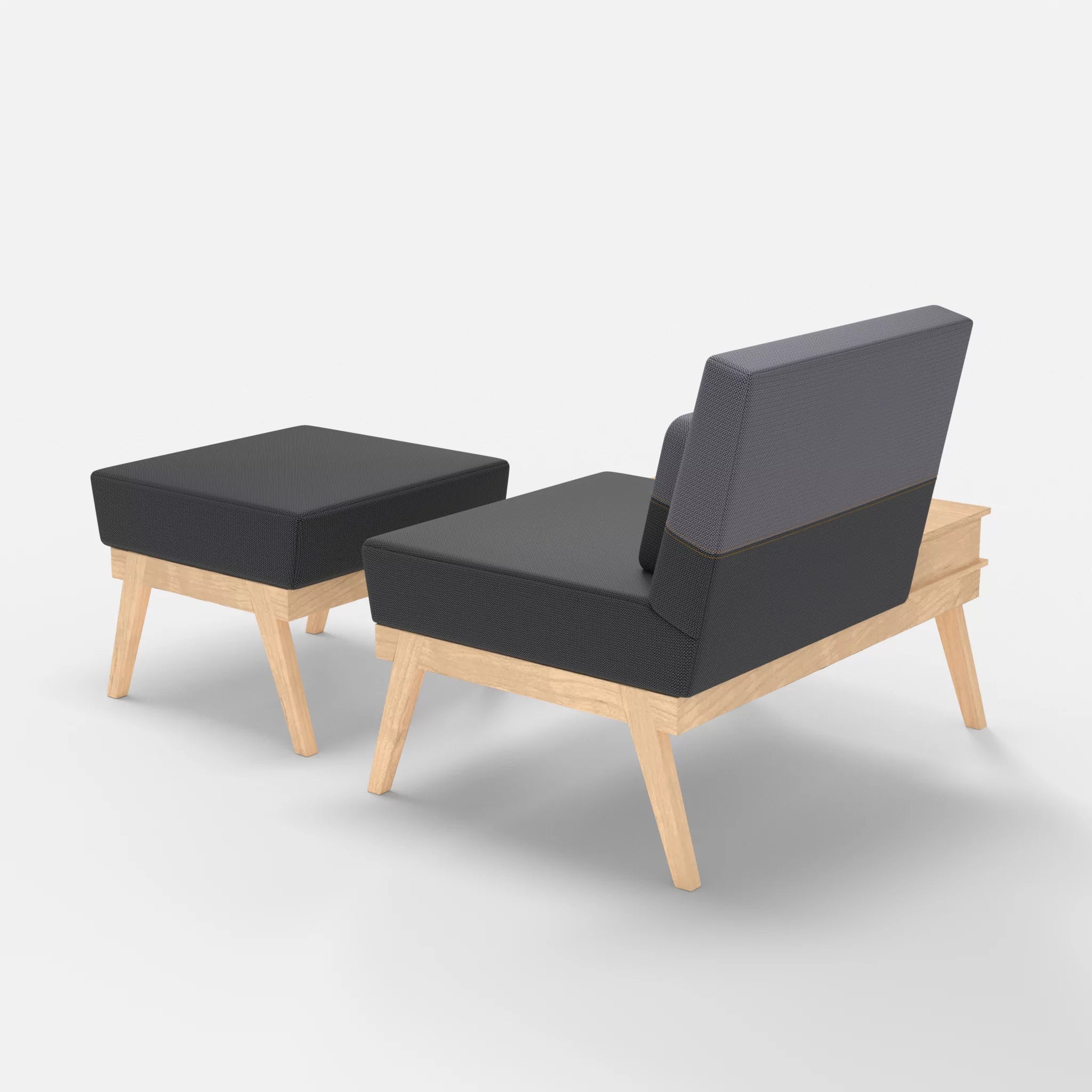 1er Sitzsofa Bauz mit Ablage links und Pouf credoasphalt-credocarbon in Anthrazit und Dunkelgrau von hinten