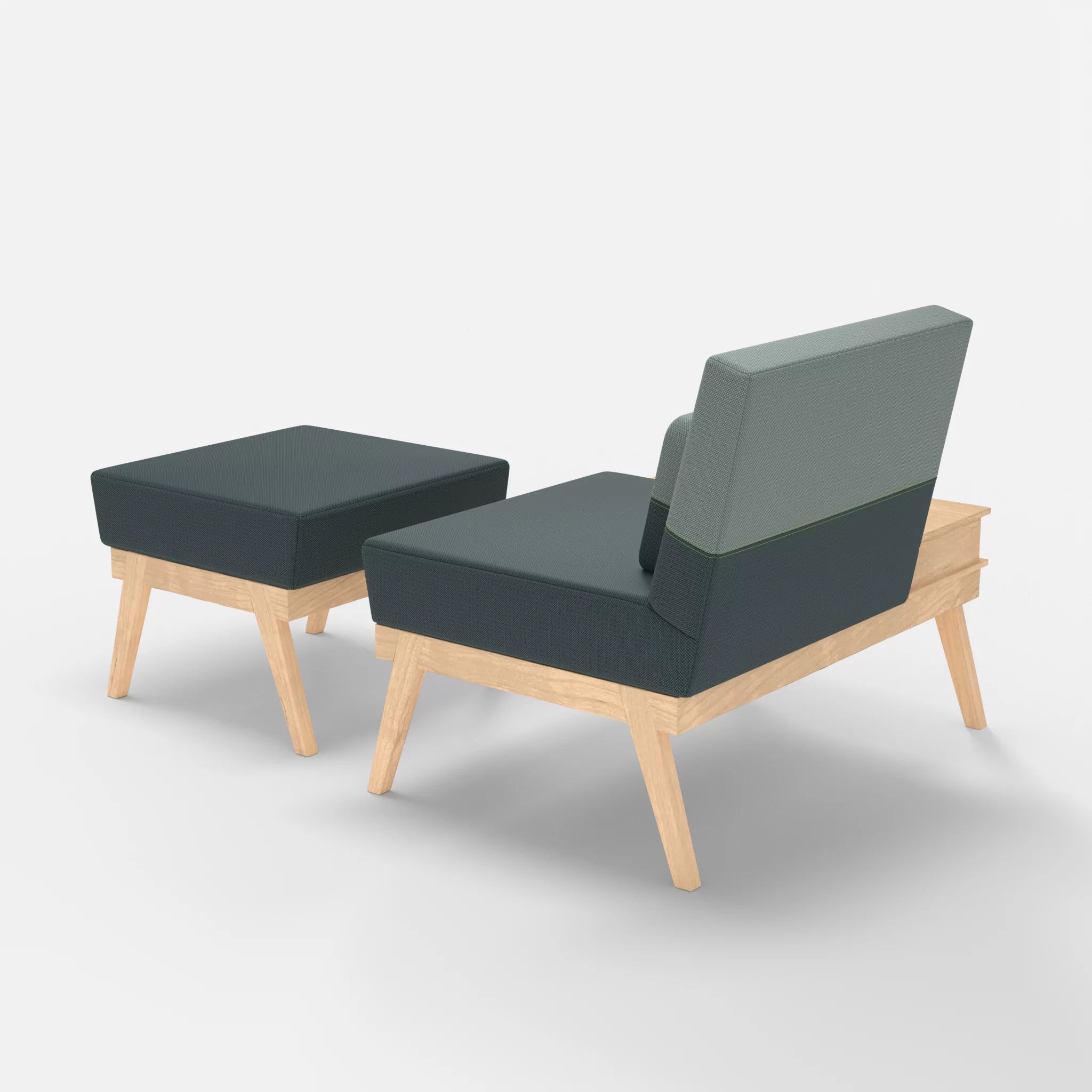 1er Sitzsofa Bauz mit Ablage links und Pouf credojaspis-credolake in Türkis und Graublau von hinten