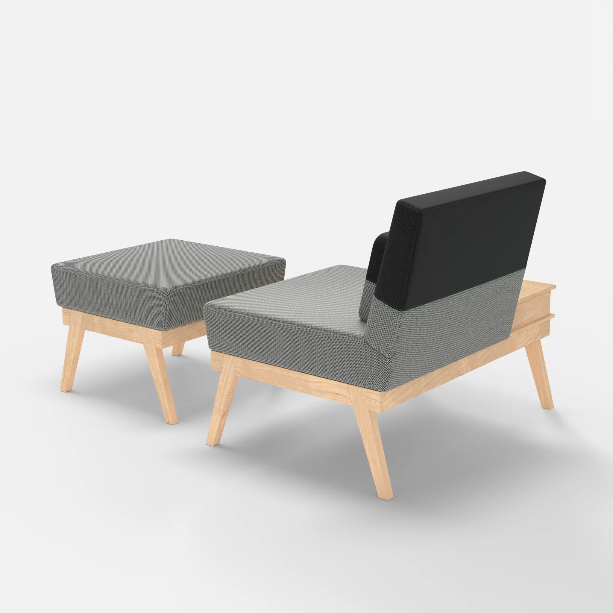 1er Sitzsofa Bauz mit Ablage links und Pouf credopepper-credoblack in Dunkelgrau und Schwarz von hinten