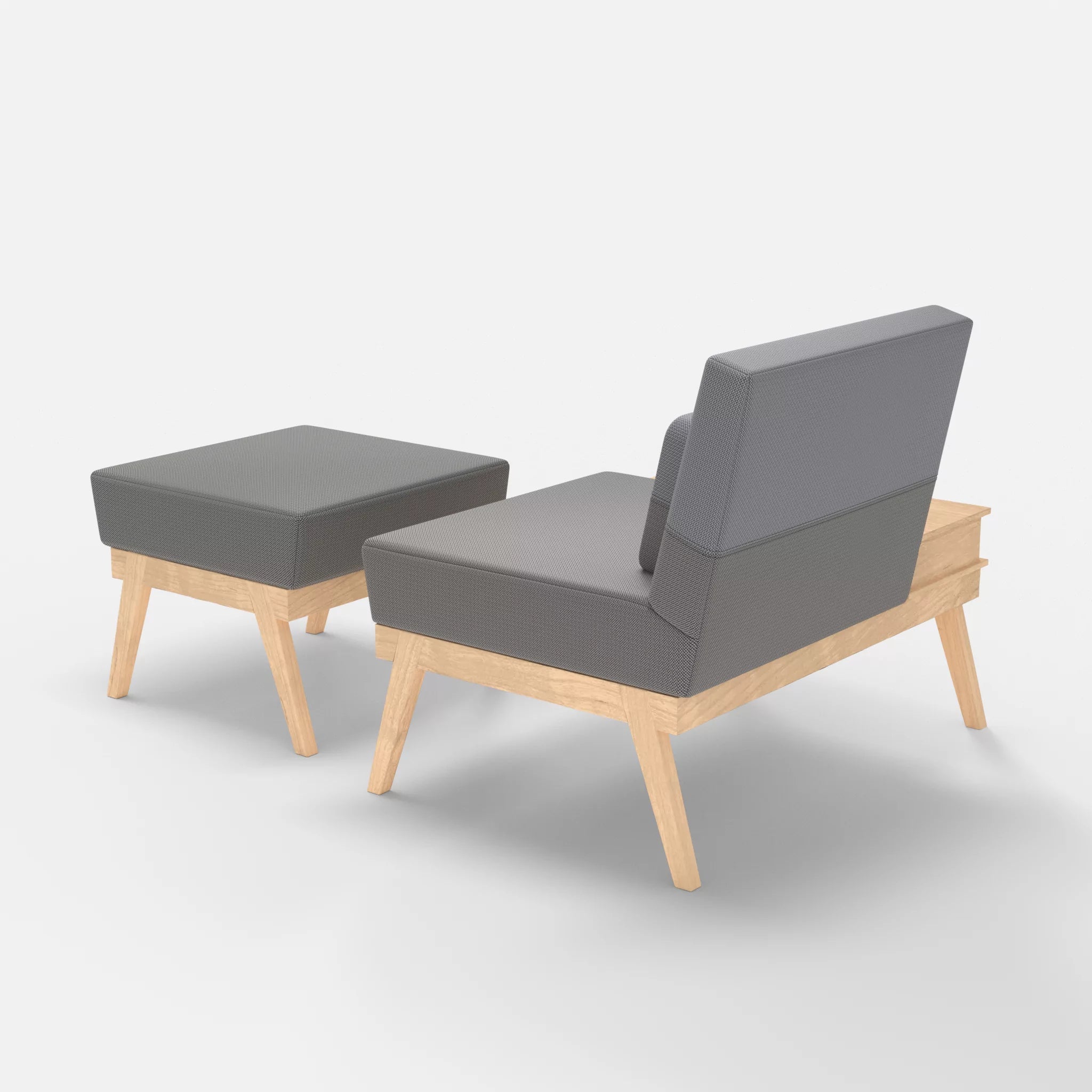 1er Sitzsofa Bauz mit Ablage links und Pouf credozinn-credochalk in Mittelgrau und Hellgrau von hinten