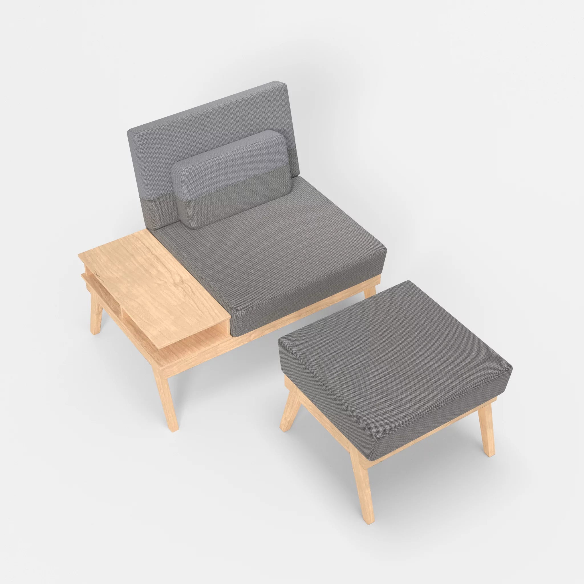 1er Sitzsofa Bauz mit Ablage links und Pouf credozinn-credochalk in Mittelgrau und Hellgrau von oben