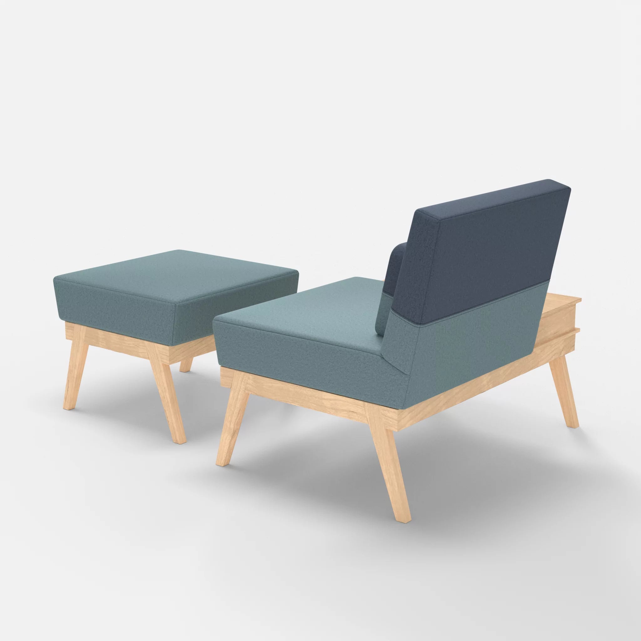 1er Sitzsofa Bauz mit Ablage links und Pouf dama0016-dama0075 in Hellblau und Blau von hinten
