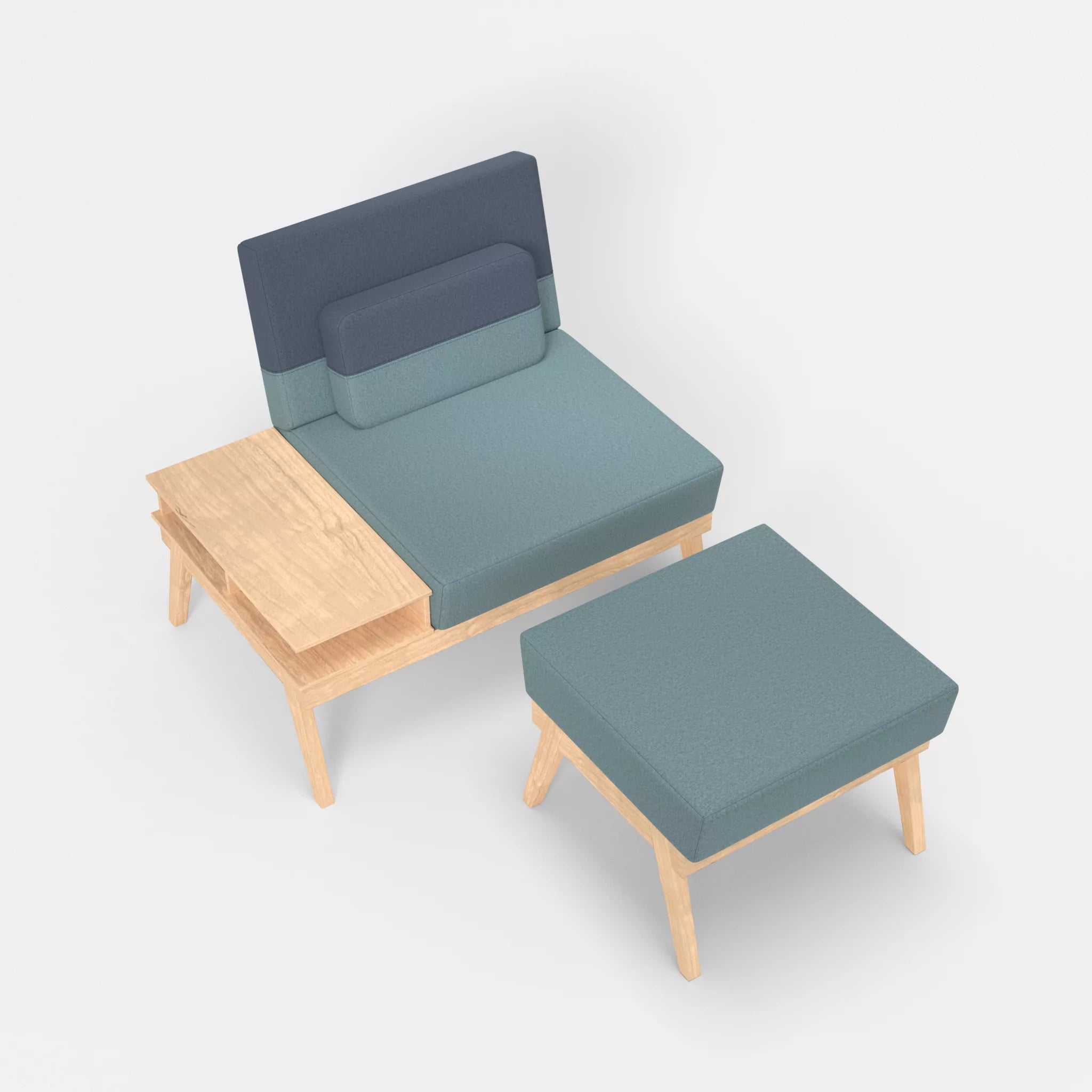 1er Sitzsofa Bauz mit Ablage links und Pouf dama0016-dama0075 in Hellblau und Blau von oben