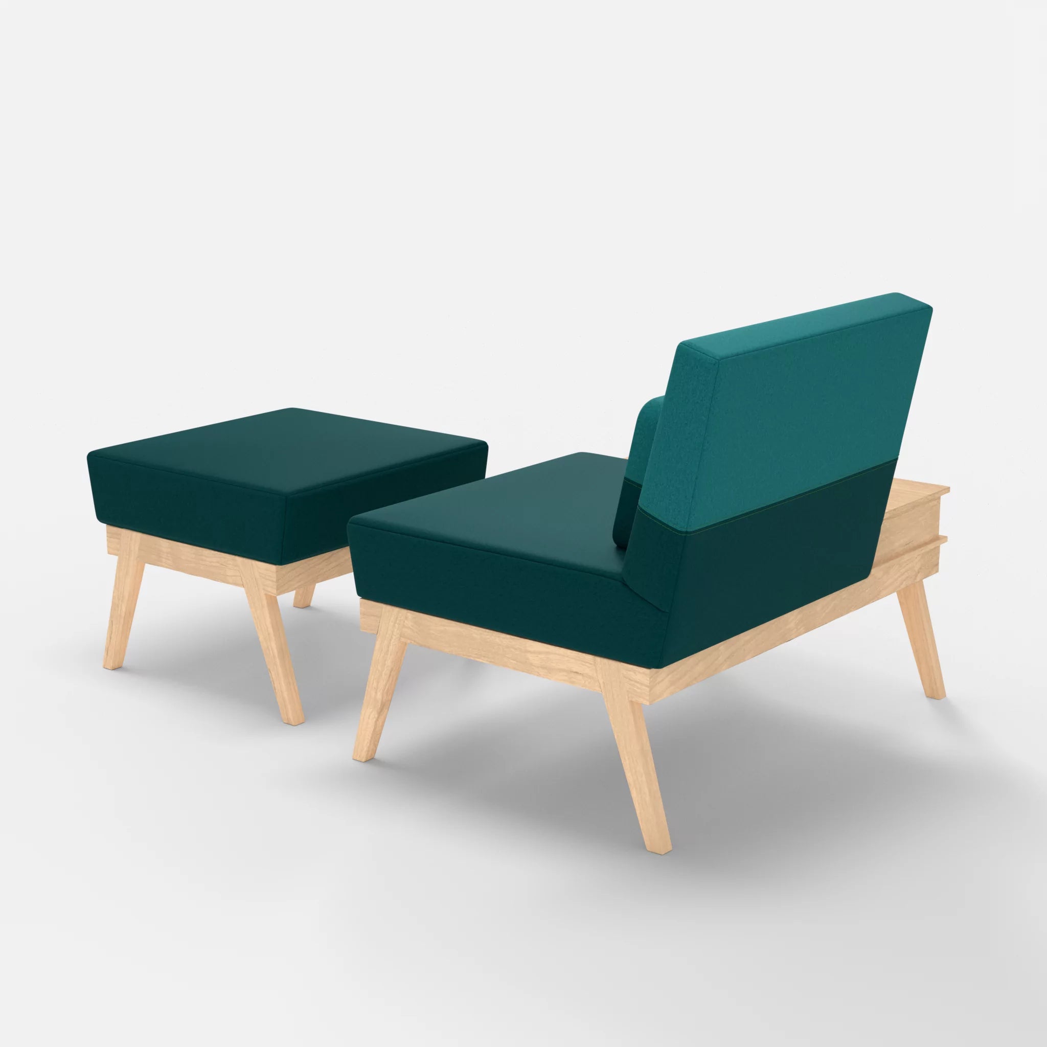 1er Sitzsofa Bauz mit Ablage links und Pouf dama0018-dama0076 in Türkis und Türkis von hinten