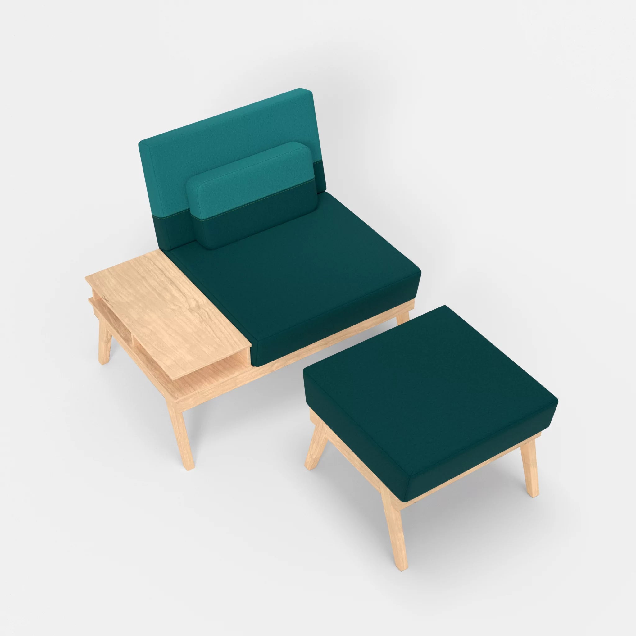 1er Sitzsofa Bauz mit Ablage links und Pouf dama0018-dama0076 in Türkis und Türkis von oben
