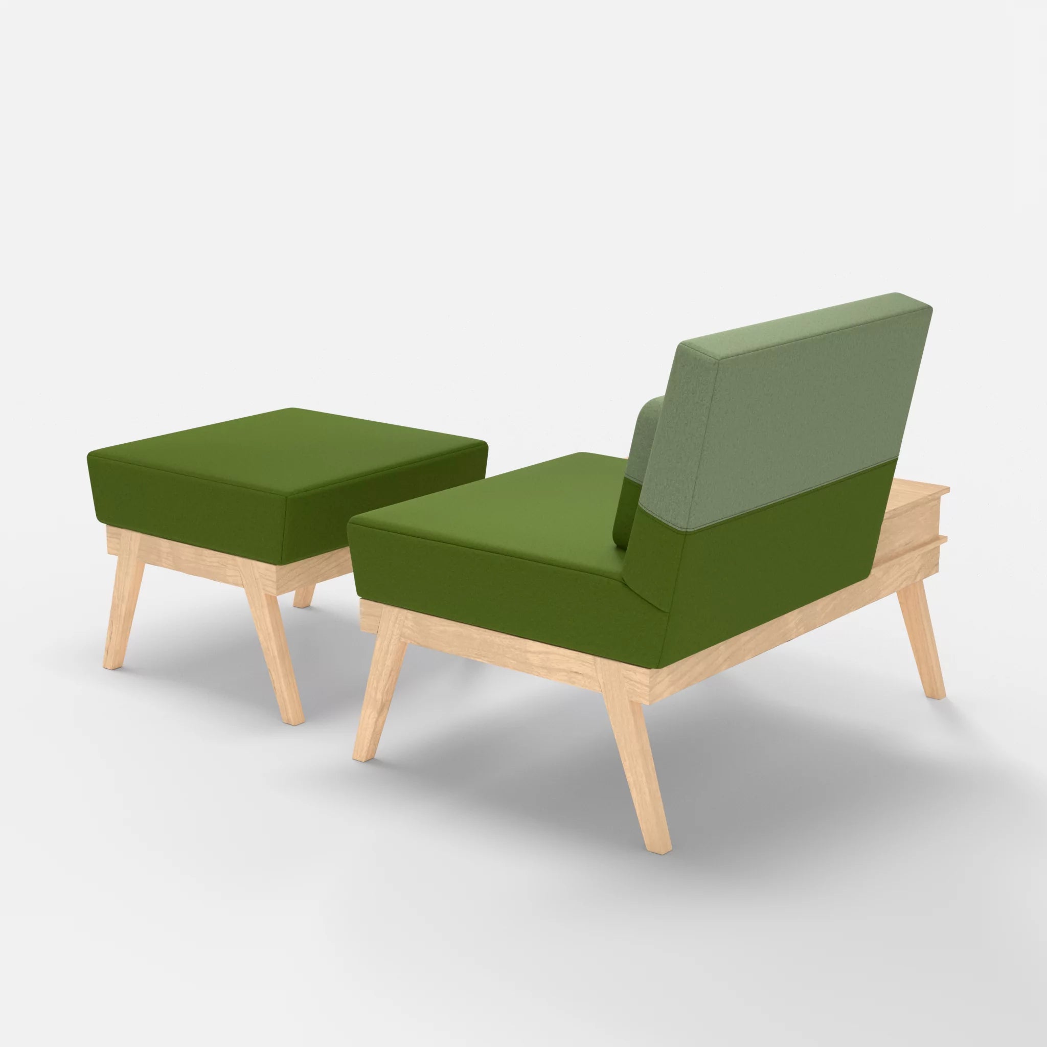 1er Sitzsofa Bauz mit Ablage links und Pouf dama0027-dama0042 in Grün und Hellgrün von hinten
