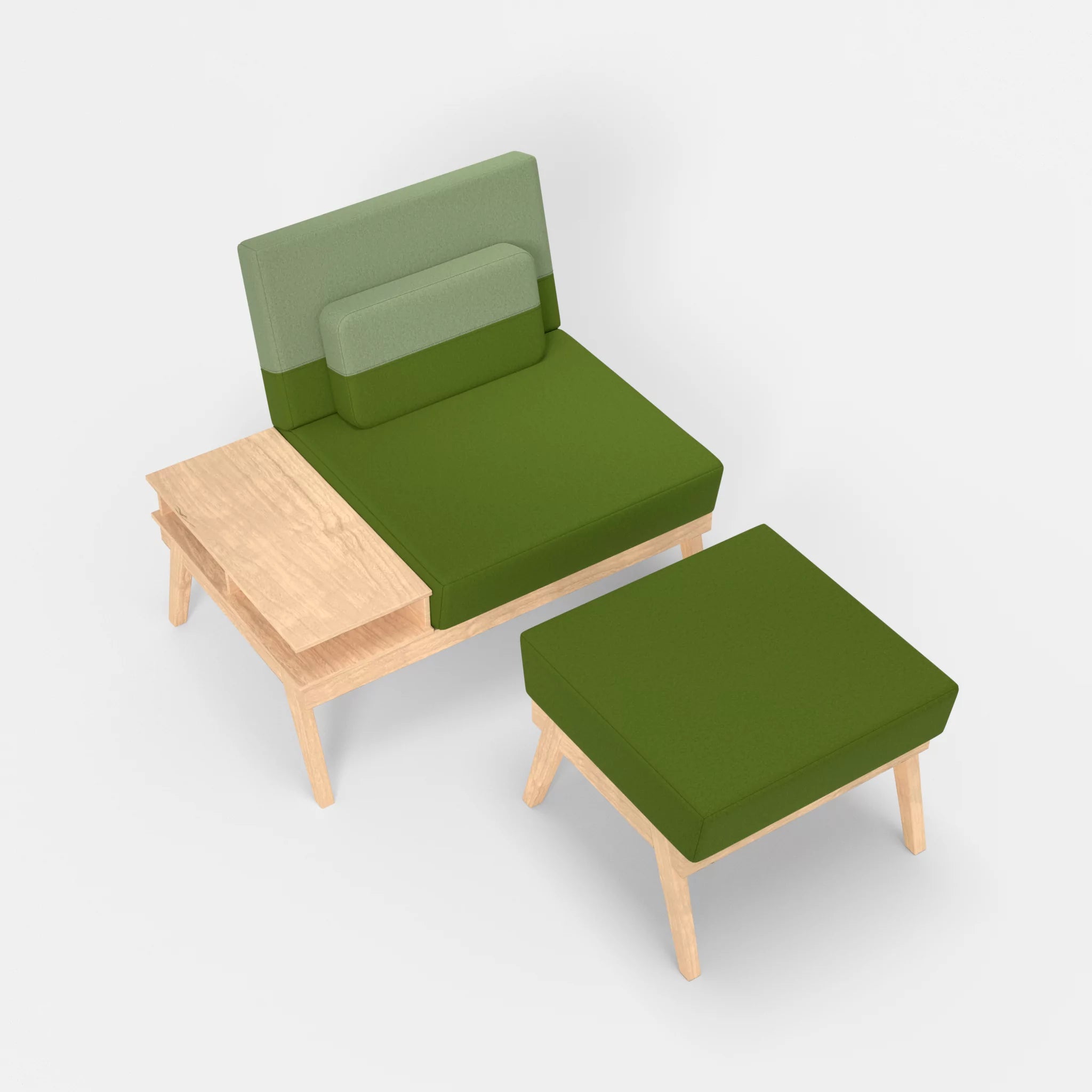 1er Sitzsofa Bauz mit Ablage links und Pouf dama0027-dama0042 in Grün und Hellgrün von oben