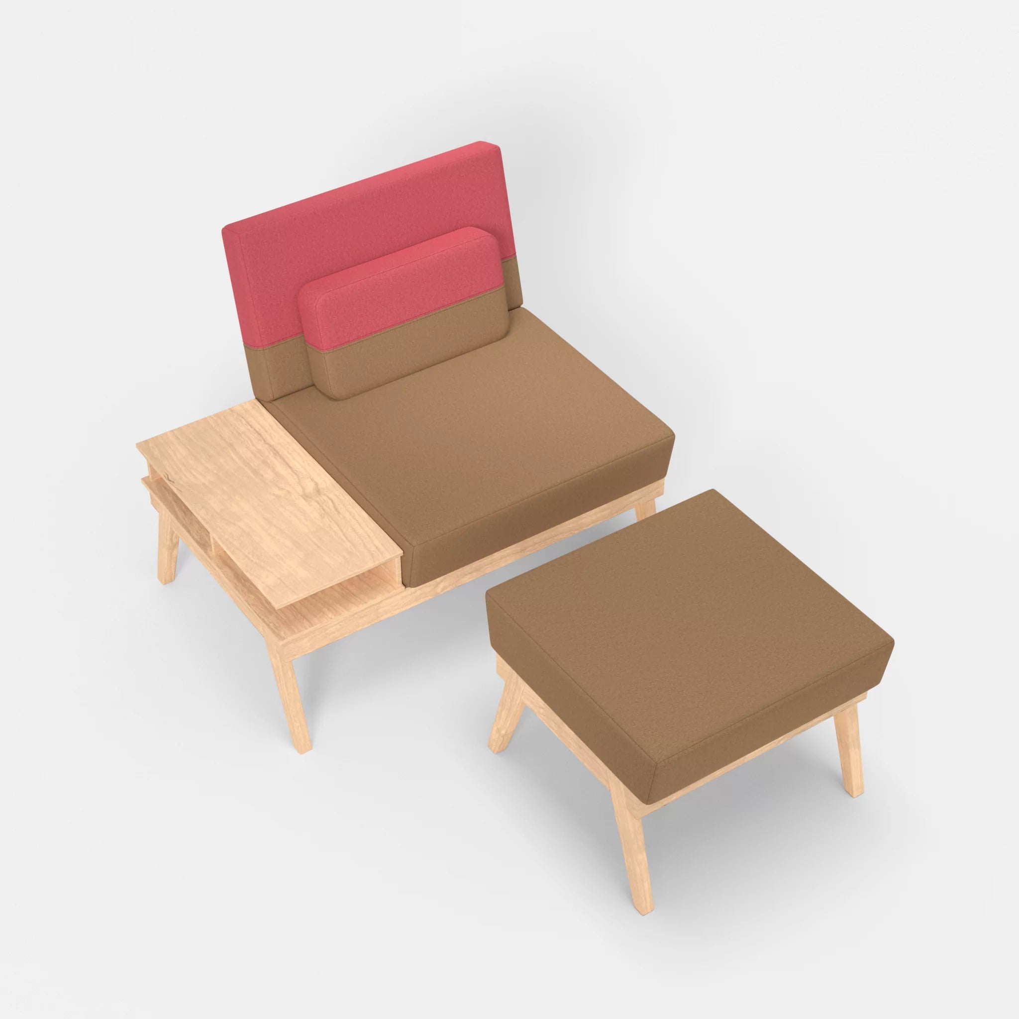 1er Sitzsofa Bauz mit Ablage links und Pouf dama0056-dama0083 in Beige und Pink von oben
