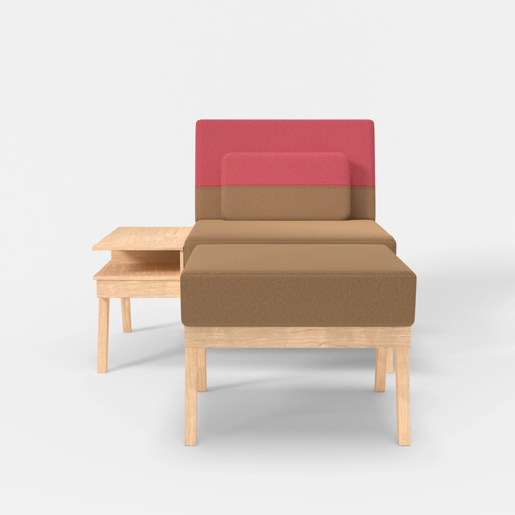 1er Sitzsofa Bauz mit Ablage links und Pouf dama0056-dama0083 in Beige und Pink von vorne