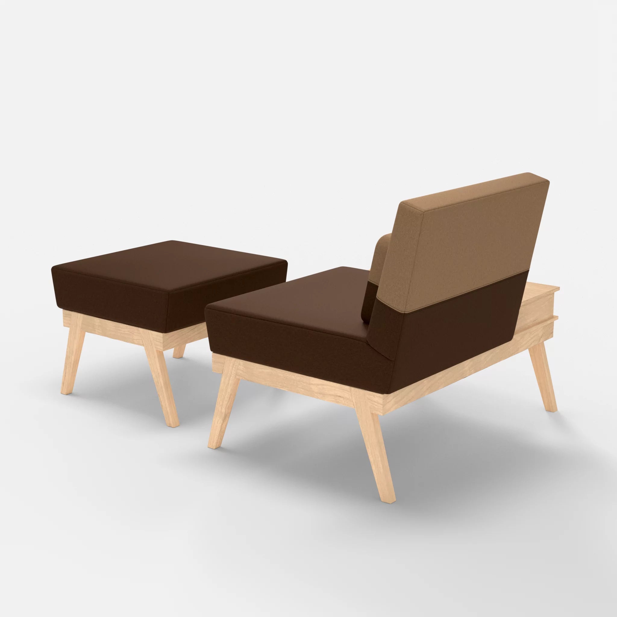 1er Sitzsofa Bauz mit Ablage links und Pouf dama0060-dama0056 in Braun und Beige von hinten