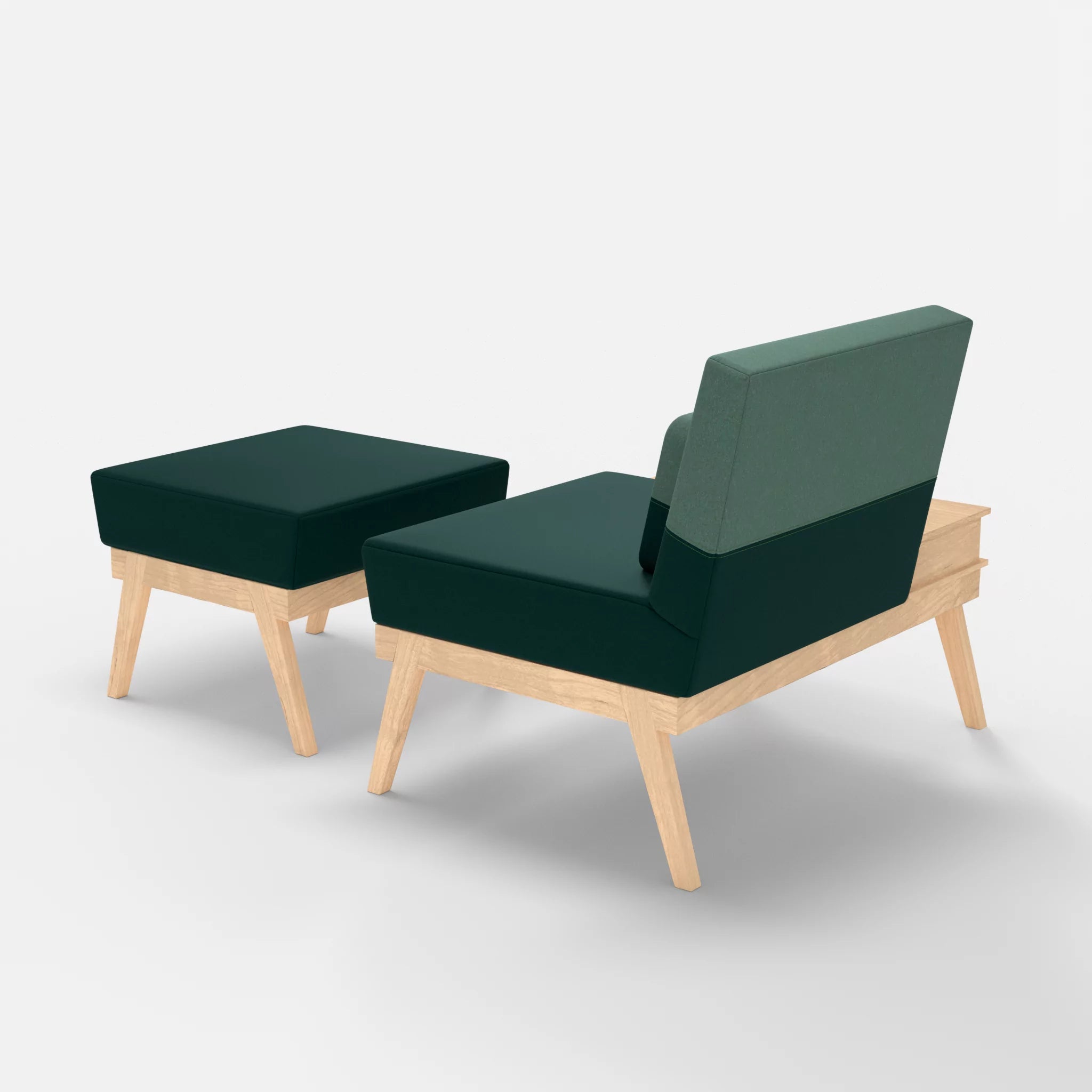 1er Sitzsofa Bauz mit Ablage links und Pouf dama0073-dama0045 in Petrol und Türkis von hinten