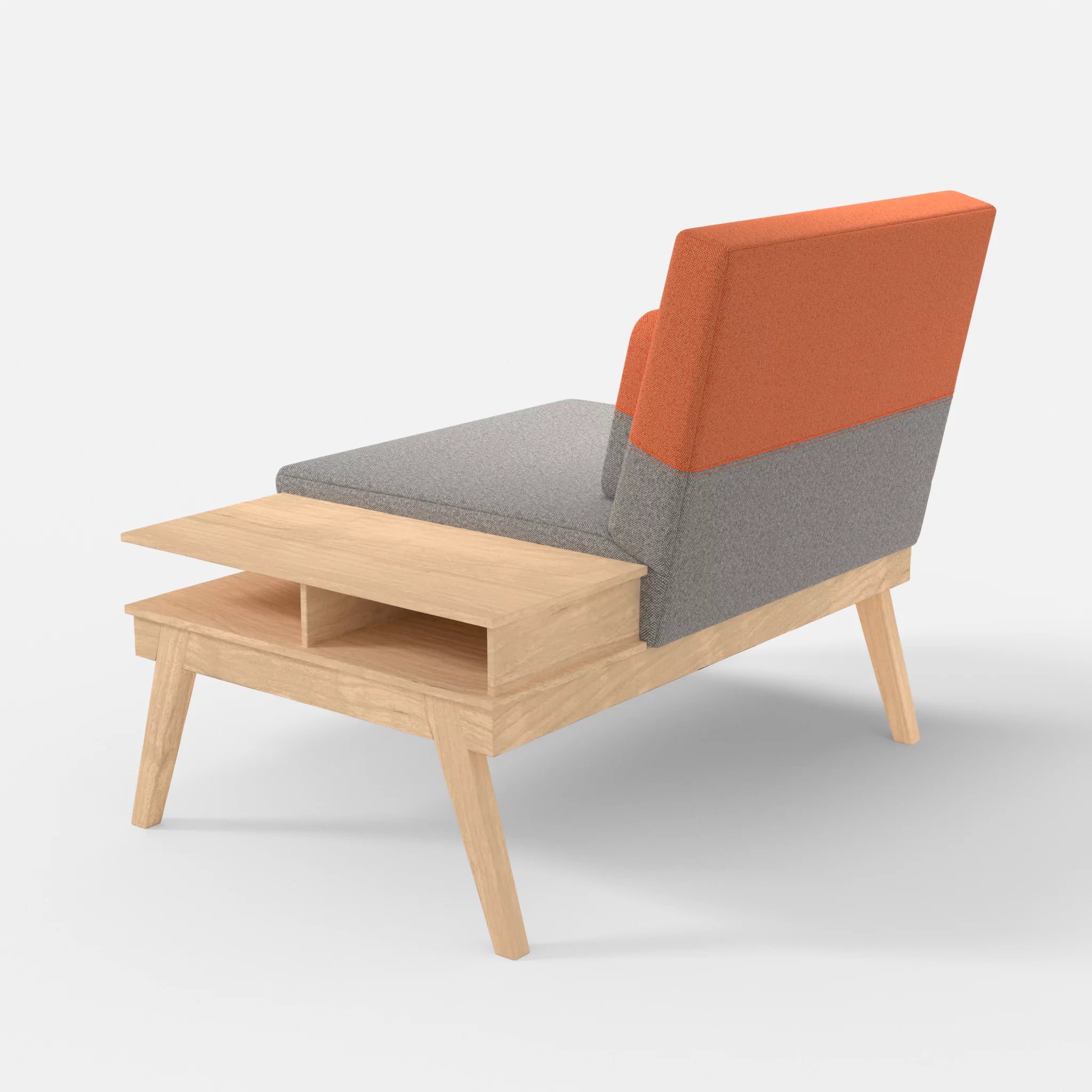 1er Sitzsofa Bauz mit Ablage rechts celia0208-celia0215 in Mittelgrau und Orange von hinten