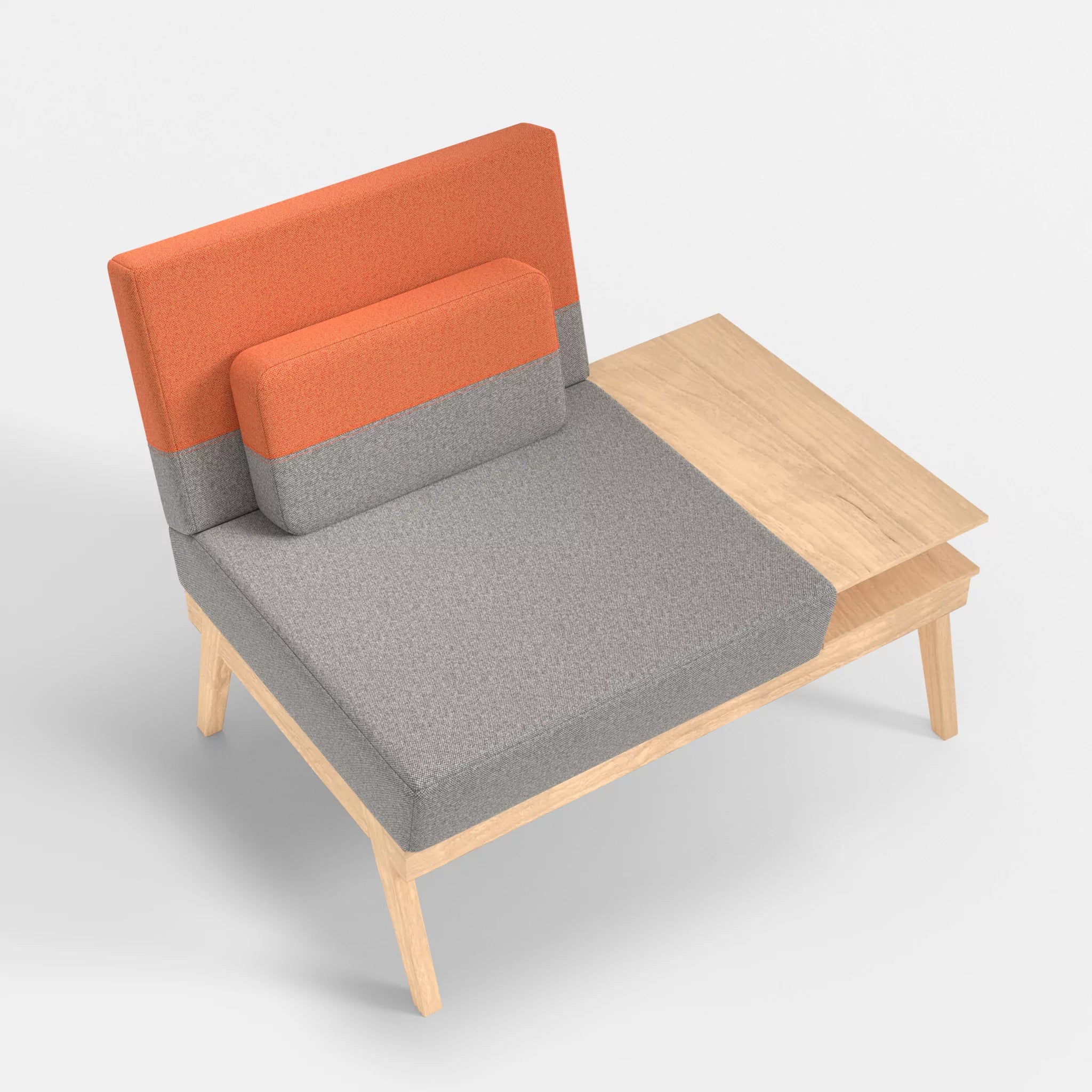 1er Sitzsofa Bauz mit Ablage rechts celia0208-celia0215 in Mittelgrau und Orange von oben
