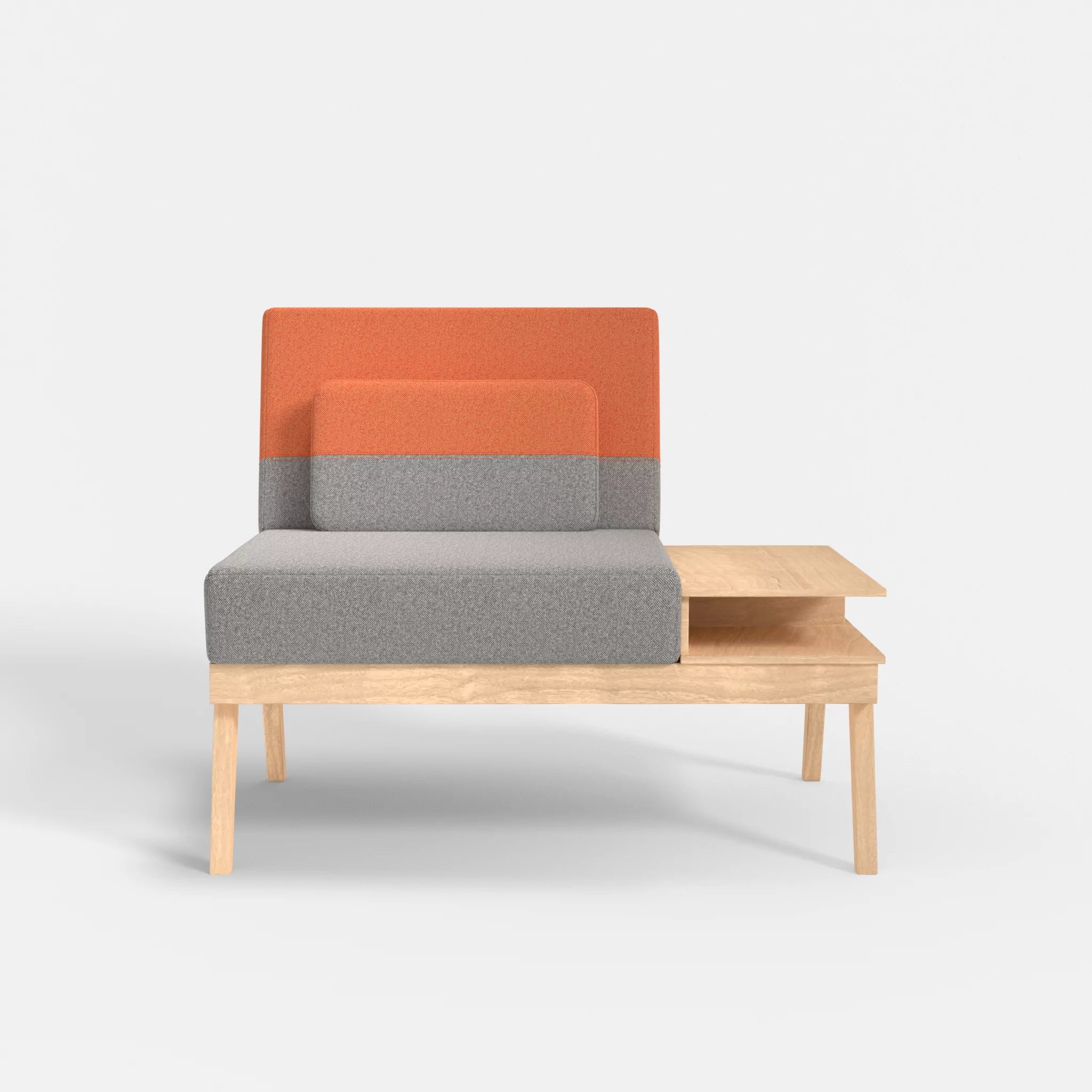 1er Sitzsofa Bauz mit Ablage rechts celia0208-celia0215 in Mittelgrau und Orange von vorne