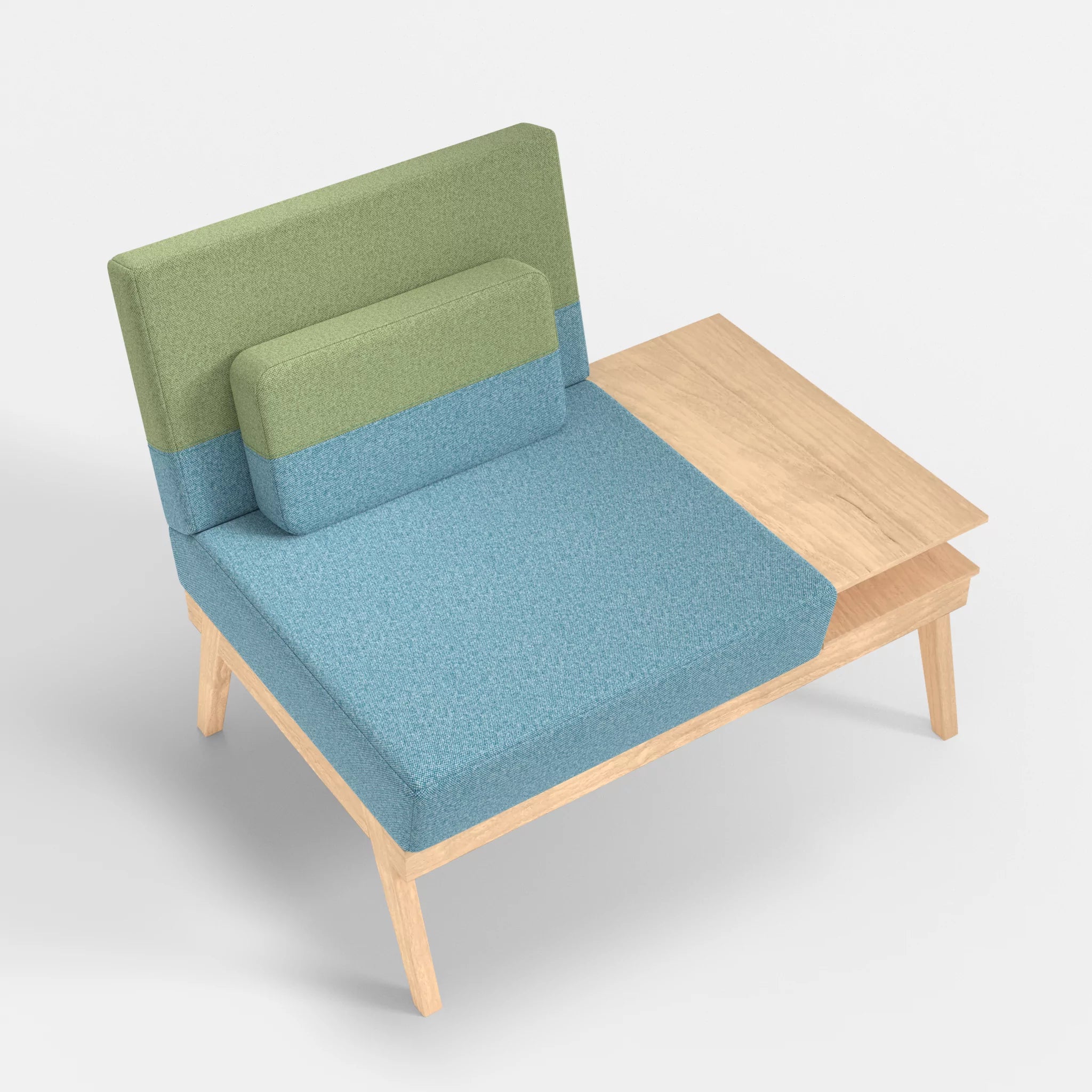1er Sitzsofa Bauz mit Ablage rechts celia0209-celia0213 in Türkis und Hellgrün von oben