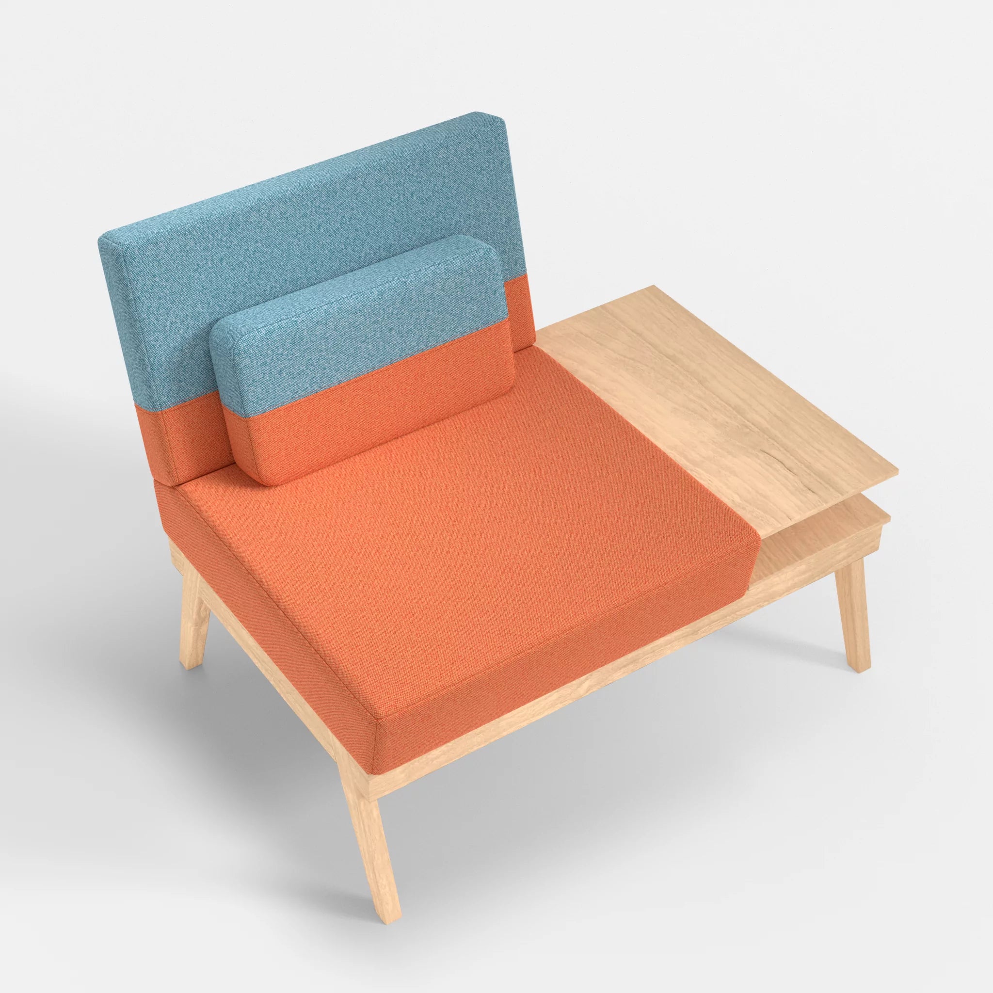 1er Sitzsofa Bauz mit Ablage rechts celia0215-celia0209 in Orange und Türkis von oben
