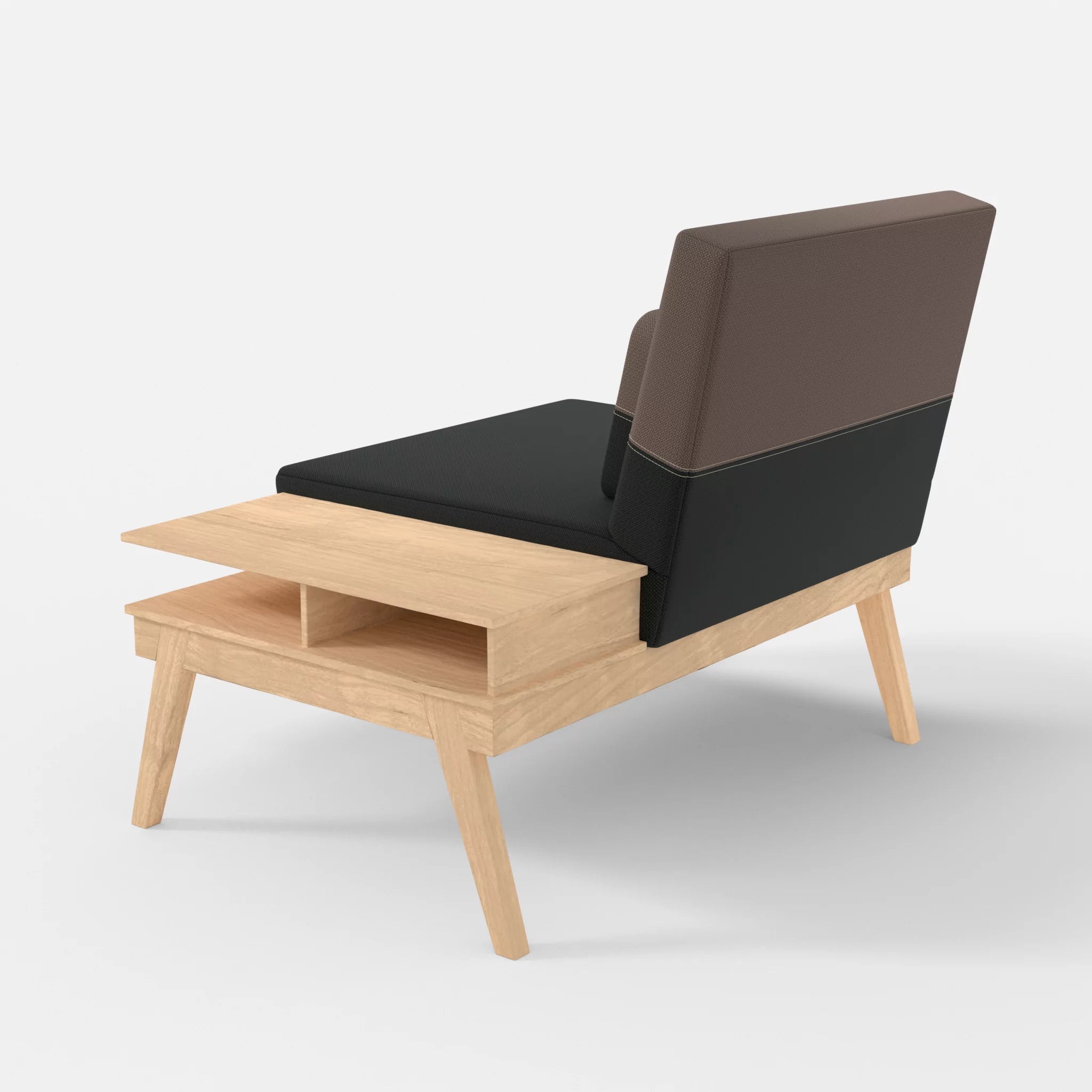 1er Sitzsofa Bauz mit Ablage rechts credoblack-credowalnut in Schwarz und Dunkelgrau von hinten