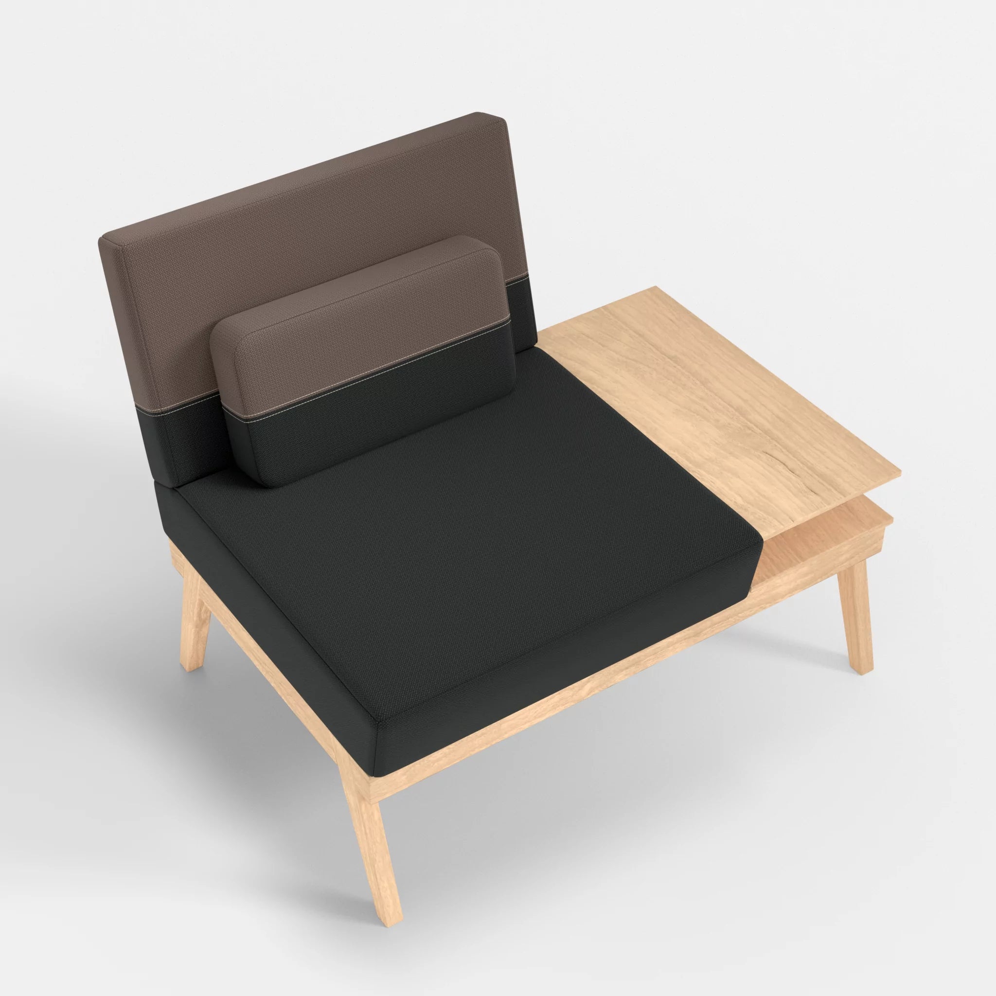 1er Sitzsofa Bauz mit Ablage rechts credoblack-credowalnut in Schwarz und Dunkelgrau von oben