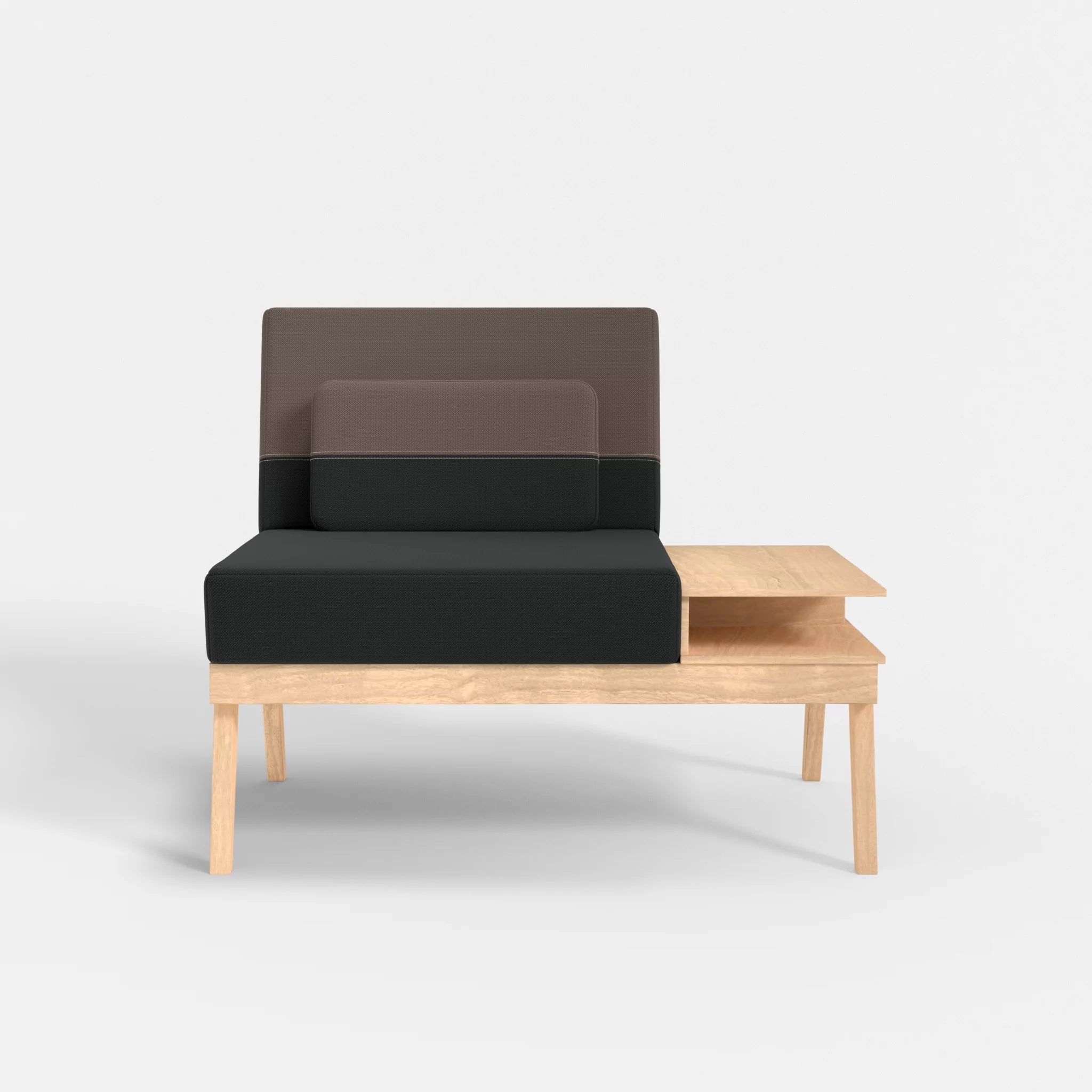 1er Sitzsofa Bauz mit Ablage rechts credoblack-credowalnut in Schwarz und Dunkelgrau von vorne