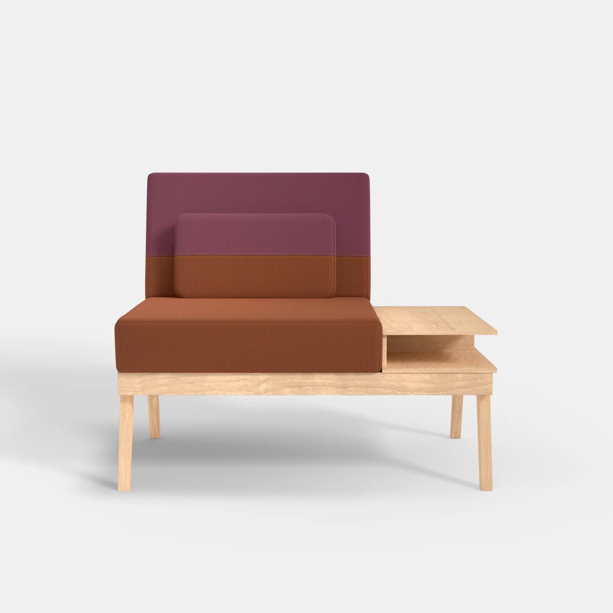 1er Sitzsofa Bauz mit Ablage rechts credokupfer-credobreva in Braun und Violett von vorne
