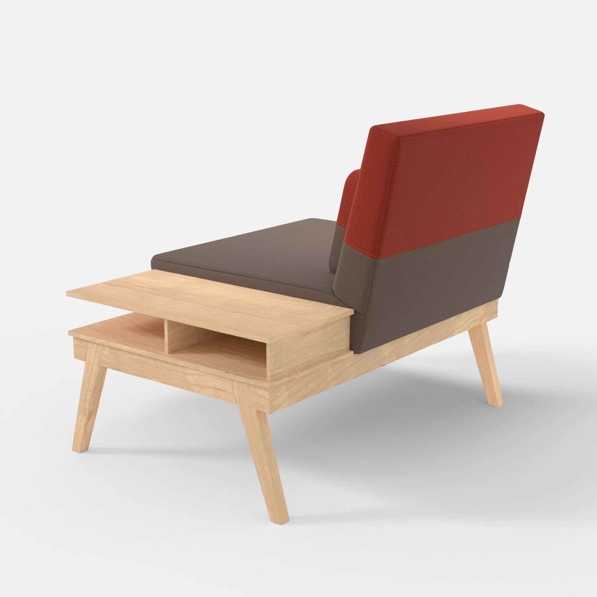 1er Sitzsofa Bauz mit Ablage rechts credowalnut-credolampion in Dunkelgrau und Rot von hinten