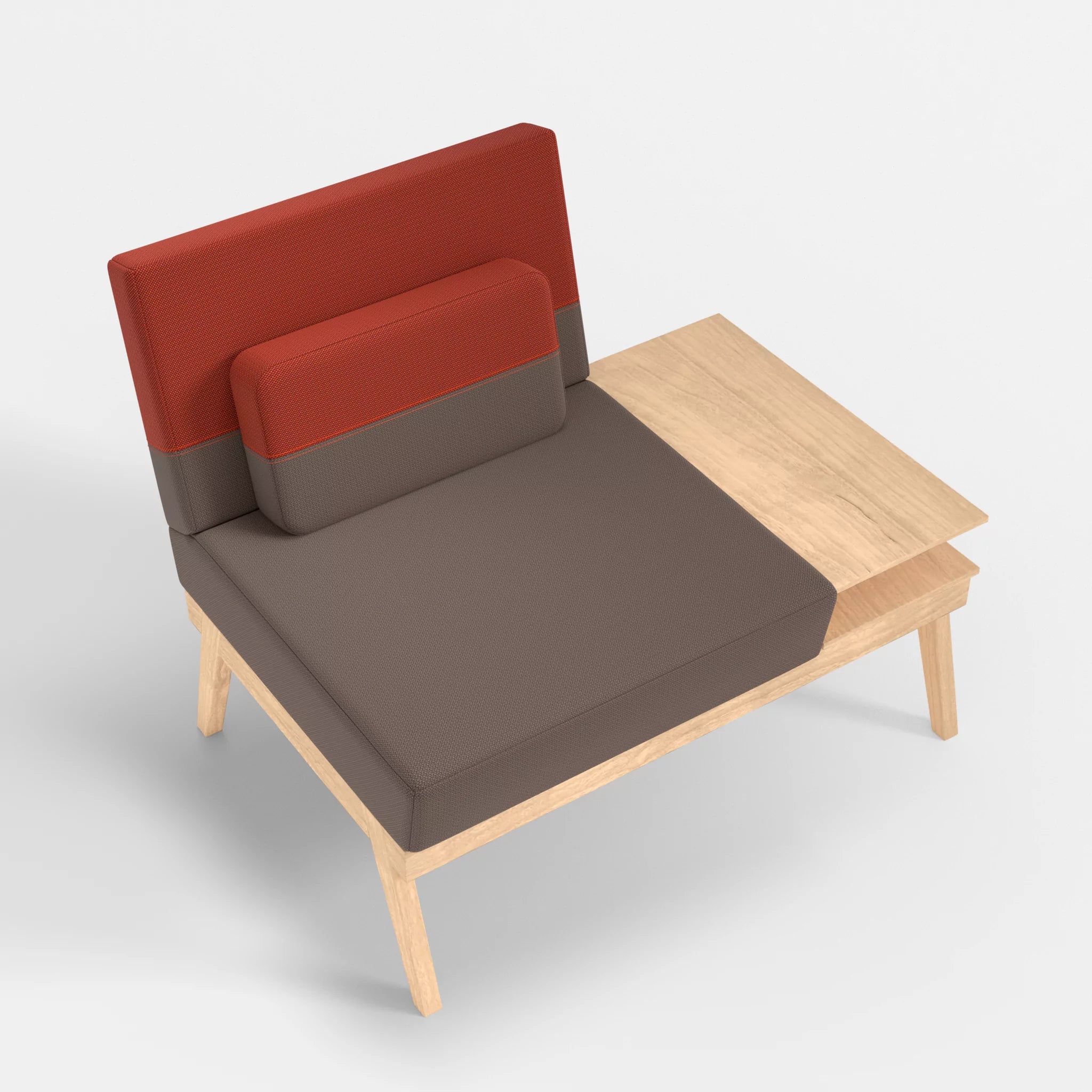 1er Sitzsofa Bauz mit Ablage rechts credowalnut-credolampion in Dunkelgrau und Rot von oben
