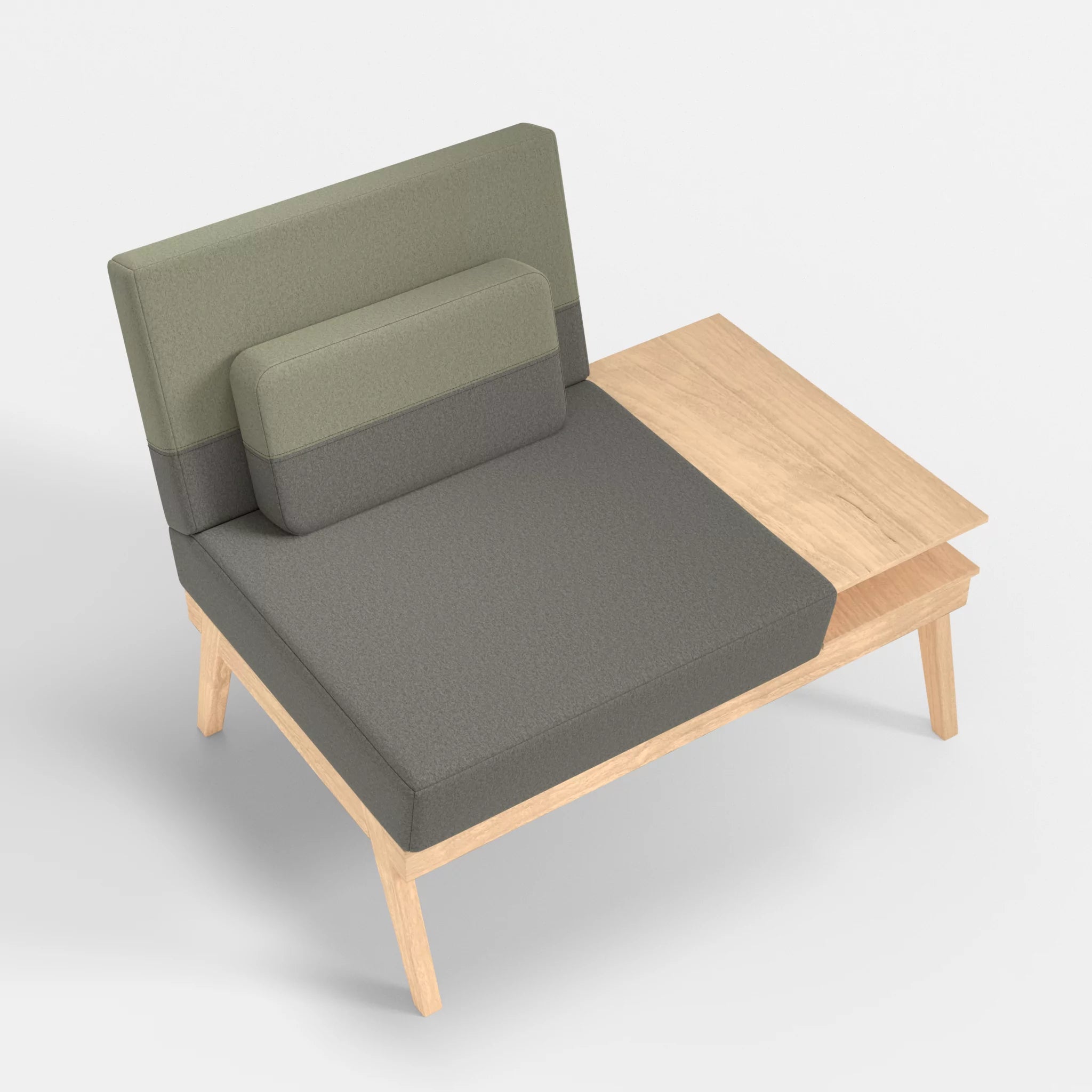 1er Sitzsofa Bauz mit Ablage rechts dama0003-dama0057 in Mittelgrau und Hellgrau von oben