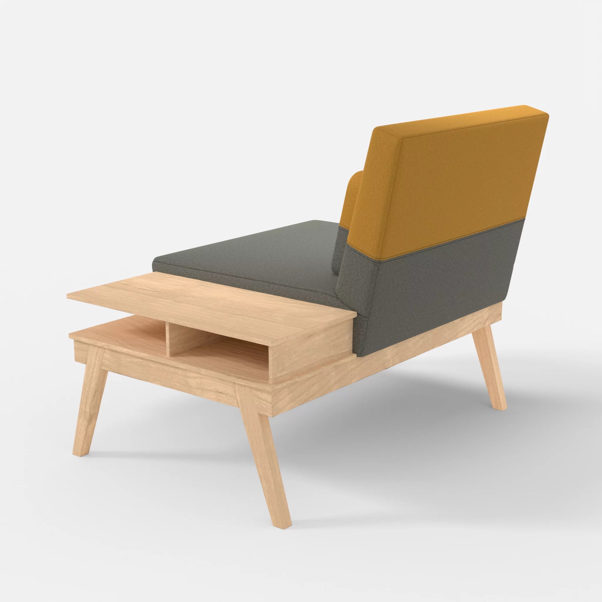 1er Sitzsofa Bauz mit Ablage rechts dama0003-dama0081 in Mittelgrau und Curry von hinten