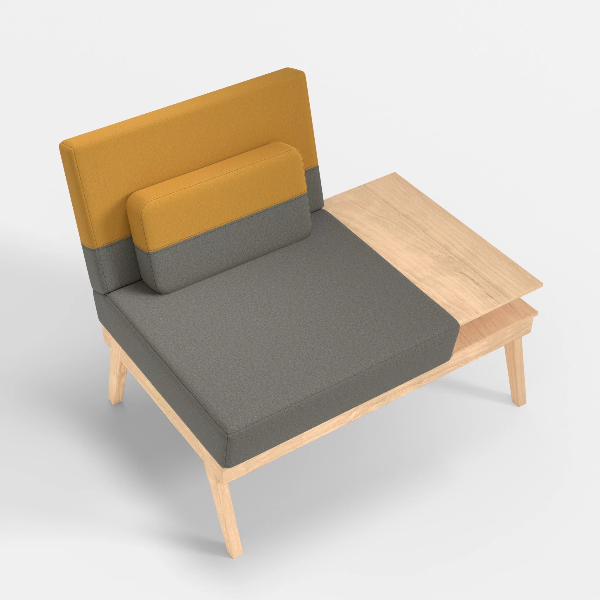 1er Sitzsofa Bauz mit Ablage rechts dama0003-dama0081 in Mittelgrau und Curry von oben