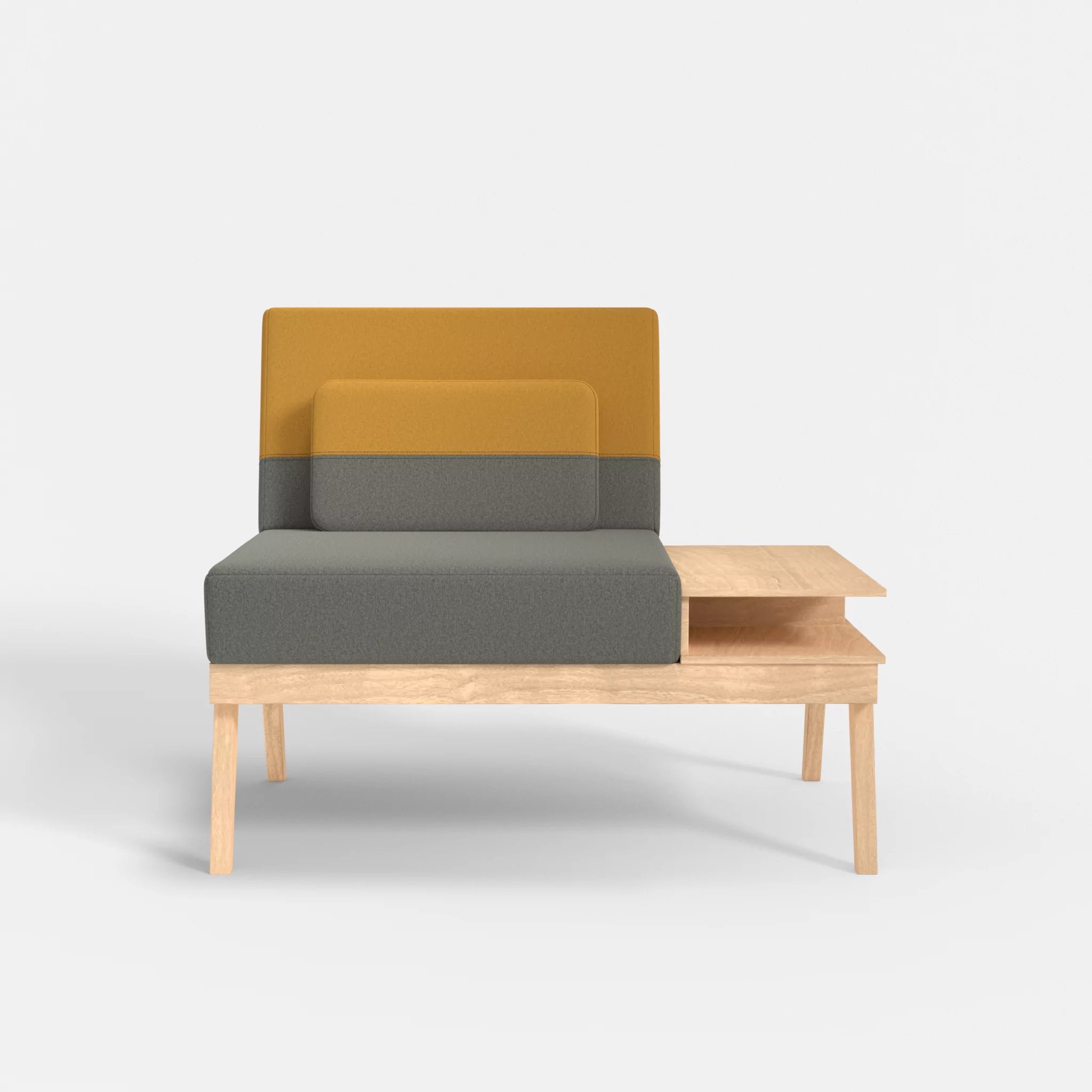 1er Sitzsofa Bauz mit Ablage rechts dama0003-dama0081 in Mittelgrau und Curry von vorne