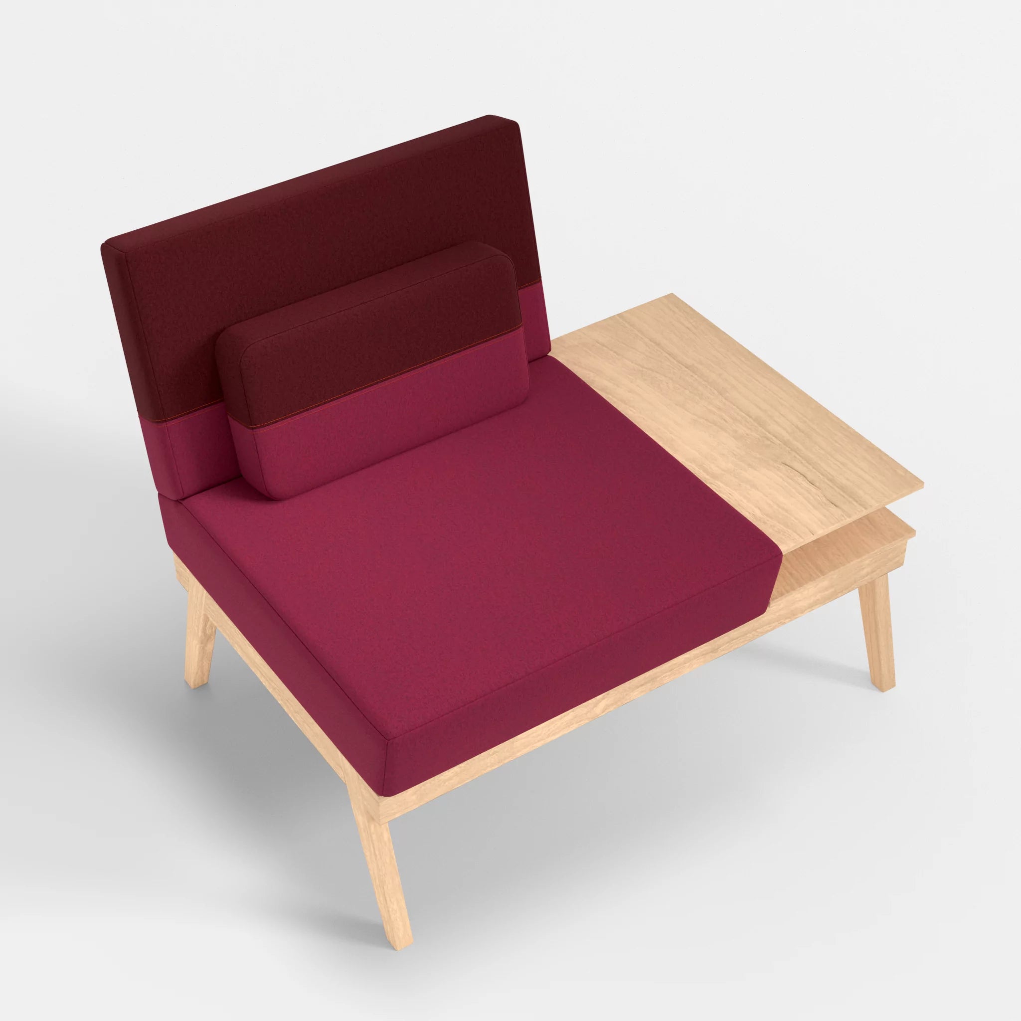 1er Sitzsofa Bauz mit Ablage rechts dama0034-dama0050 in Bordeaux und Fuchsia von oben