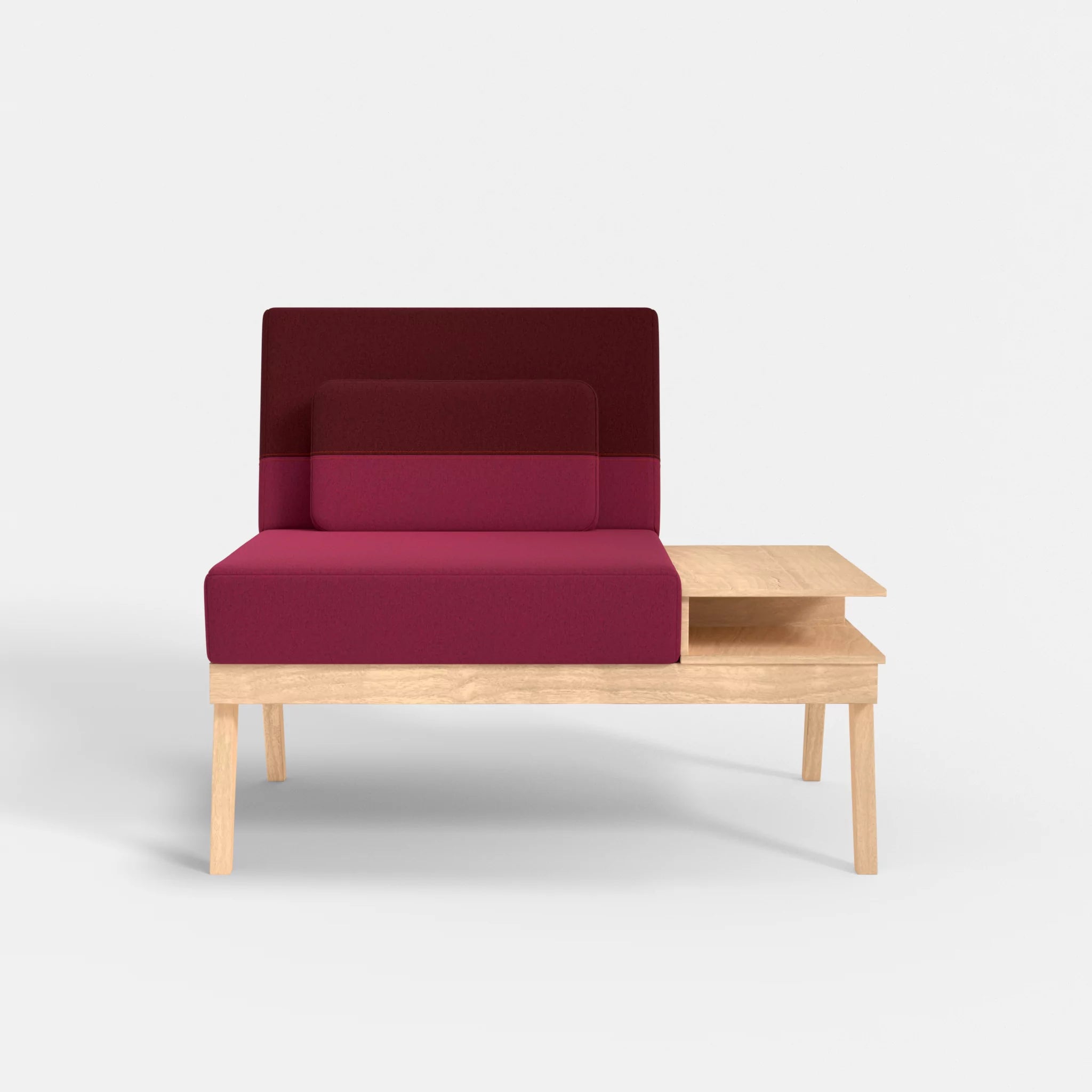 1er Sitzsofa Bauz mit Ablage rechts dama0034-dama0050 in Bordeaux und Fuchsia von vorne