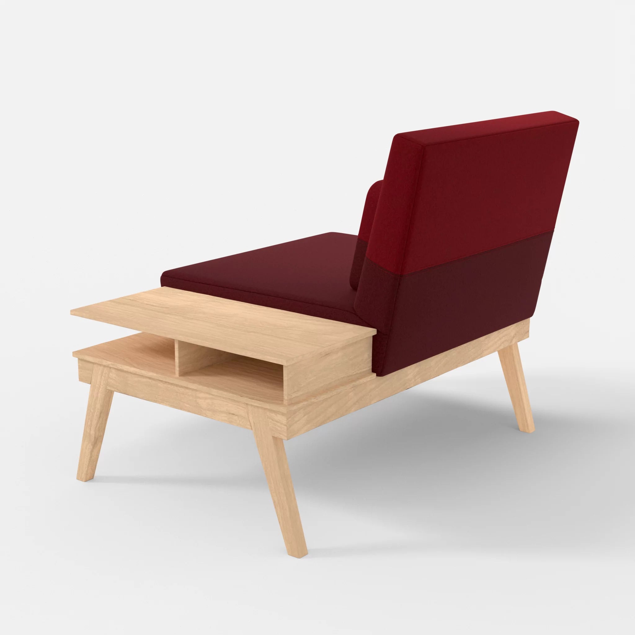 1er Sitzsofa Bauz mit Ablage rechts dama0034-dama0053 in Bordeaux und Rot von hinten