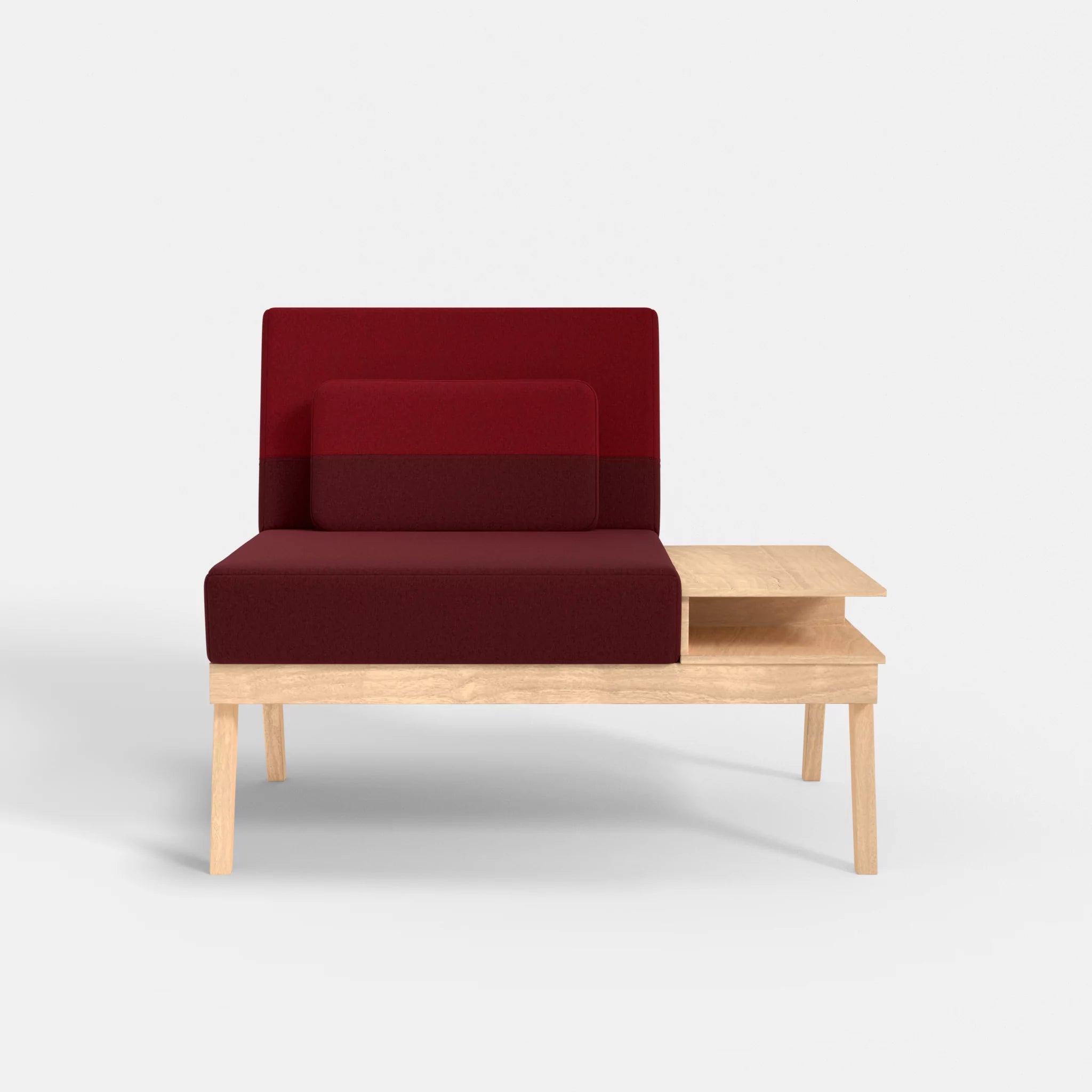1er Sitzsofa Bauz mit Ablage rechts dama0034-dama0053 in Bordeaux und Rot von vorne