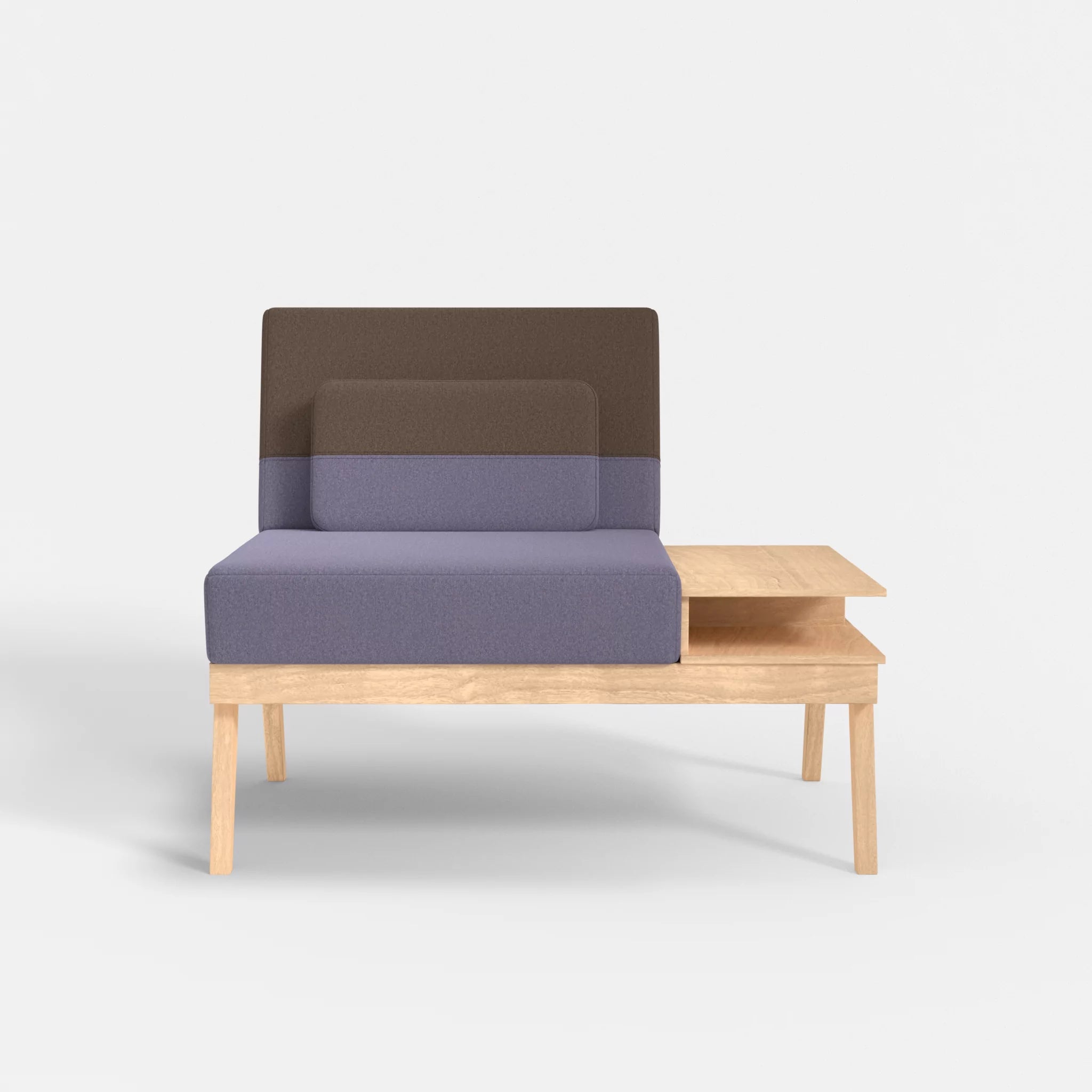 1er Sitzsofa Bauz mit Ablage rechts dama0039-dama0051 in Flieder und Braun von vorne