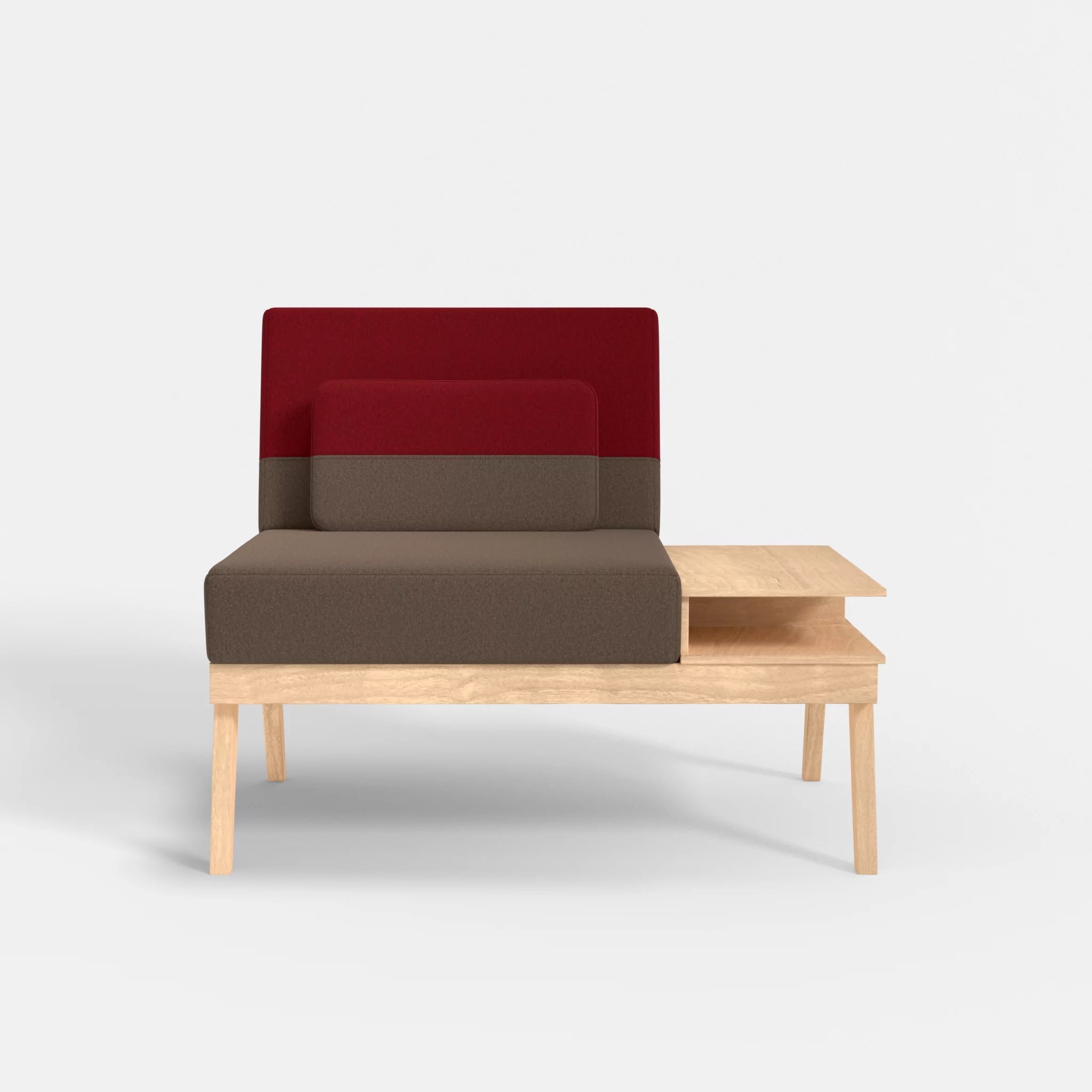 1er Sitzsofa Bauz mit Ablage rechts dama0051-dama0053 in Braun und Rot von vorne