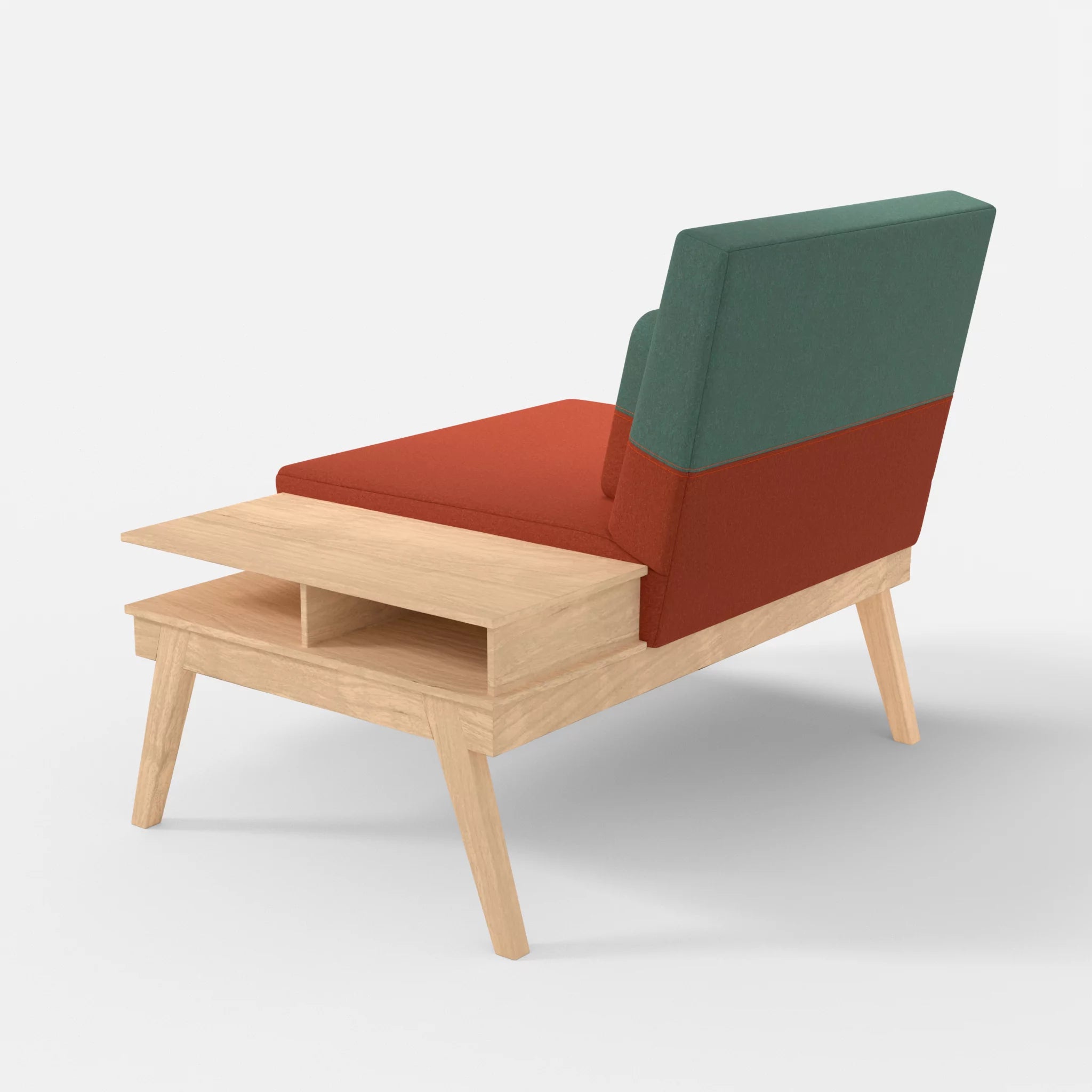 1er Sitzsofa Bauz mit Ablage rechts dama0062-dama0045 in Orange und Türkis von hinten