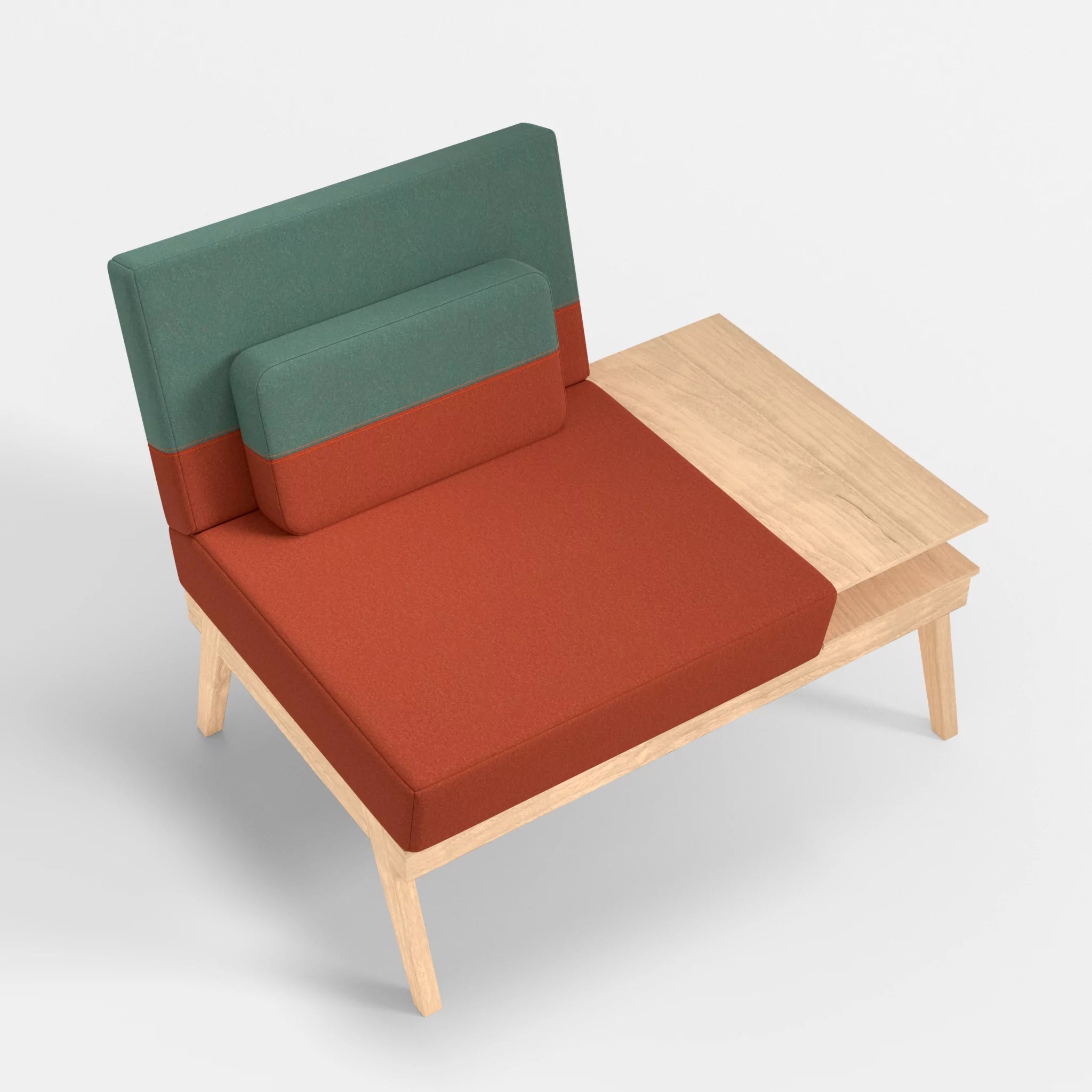 1er Sitzsofa Bauz mit Ablage rechts dama0062-dama0045 in Orange und Türkis von oben