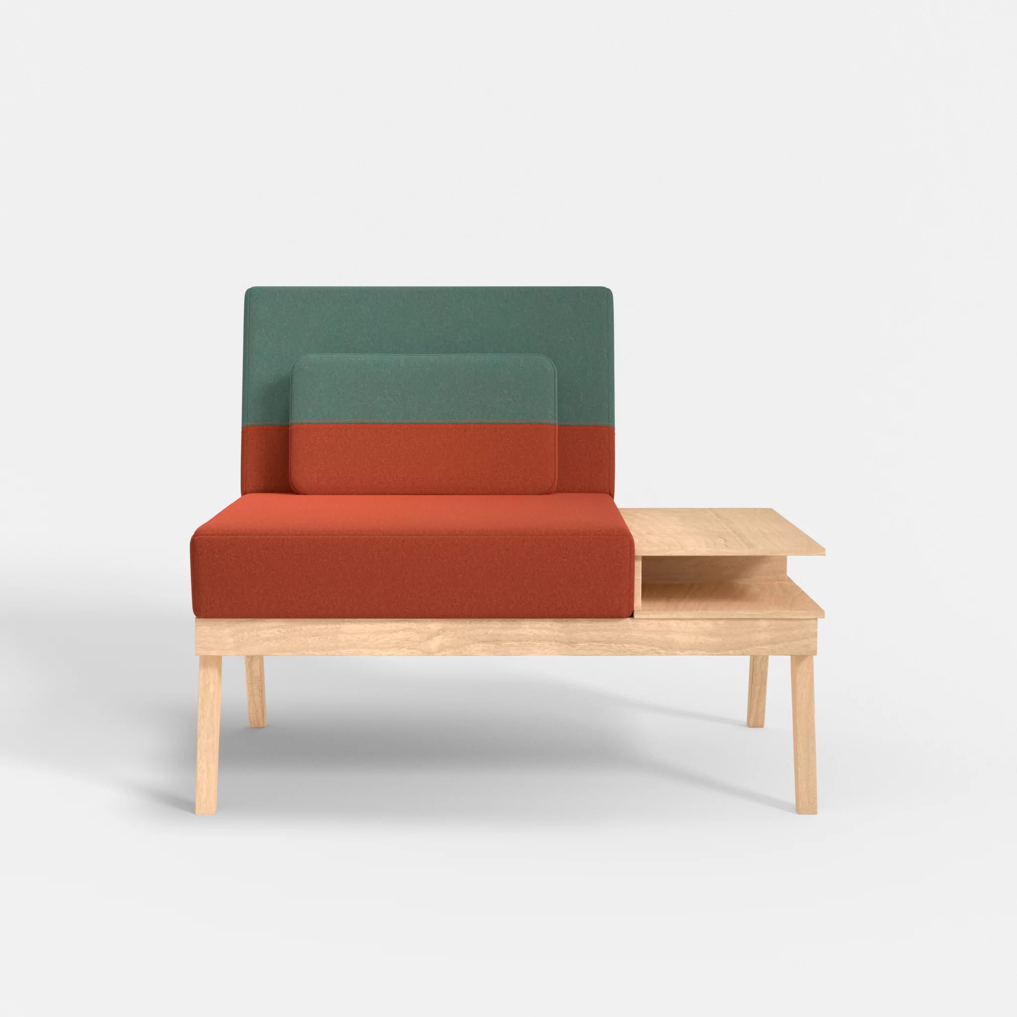 1er Sitzsofa Bauz mit Ablage rechts dama0062-dama0045 in Orange und Türkis von vorne