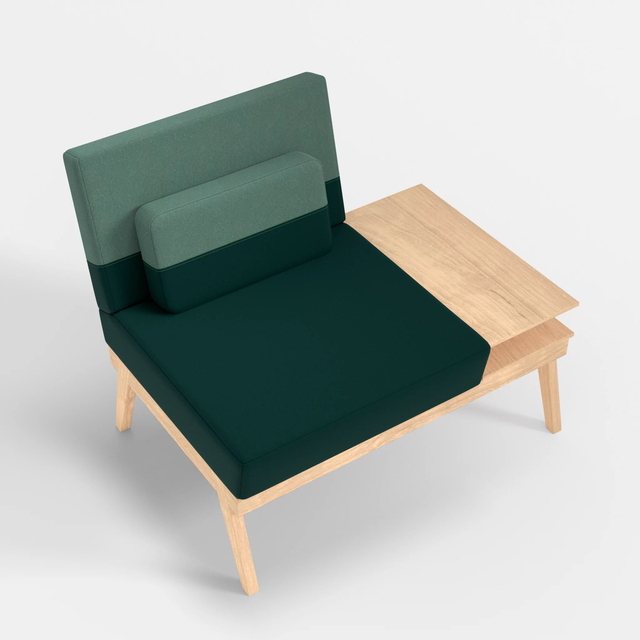 1er Sitzsofa Bauz mit Ablage rechts dama0073-dama0045 in Petrol und Türkis von oben