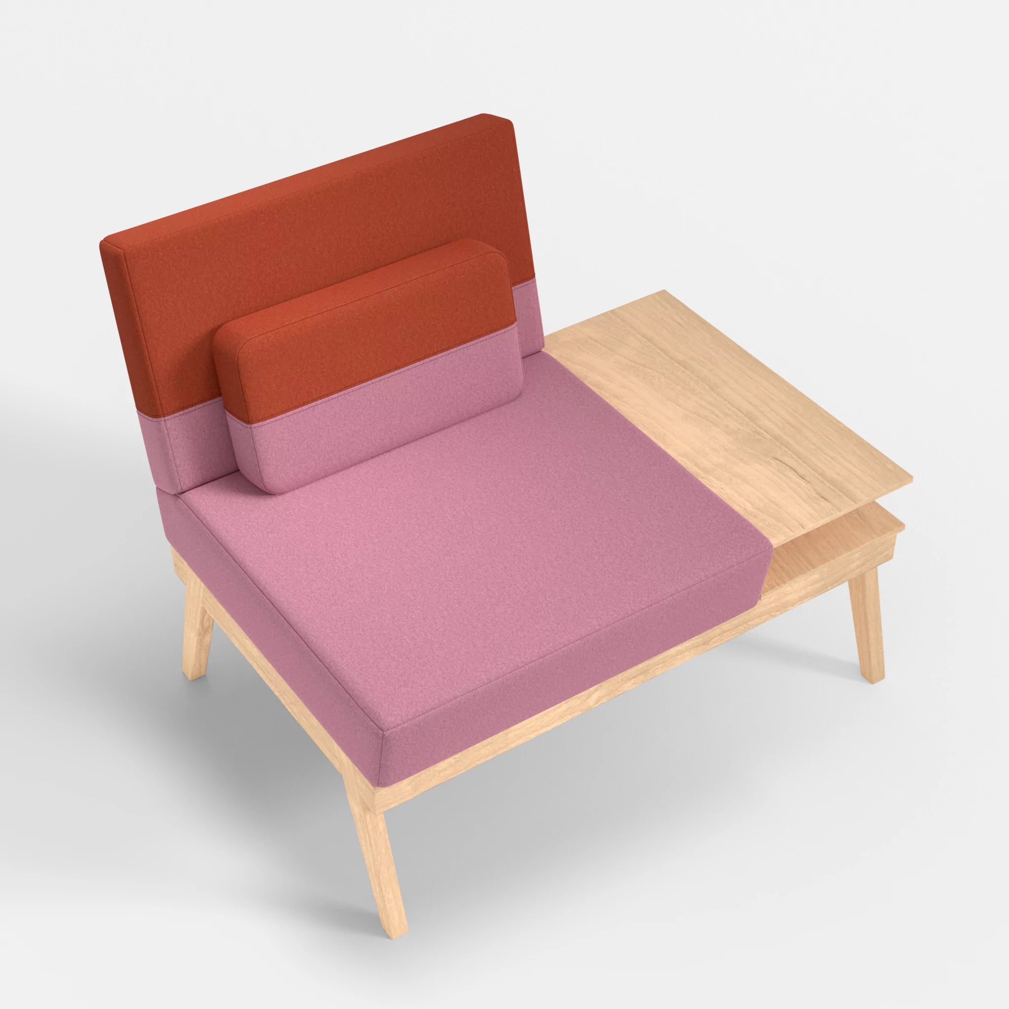 1er Sitzsofa Bauz mit Ablage rechts dama0084-dama0062 in Rosa und Orange von oben