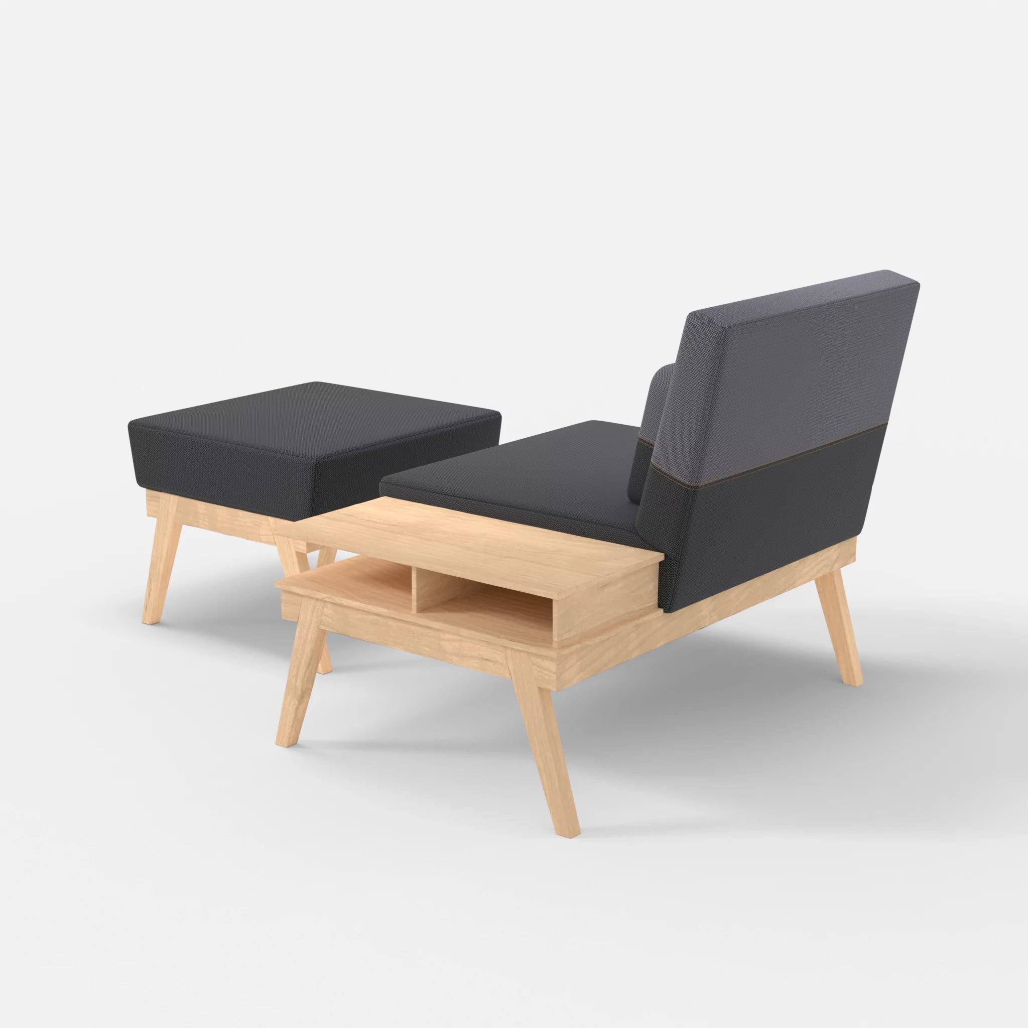 1er Sitzsofa Bauz mit Ablage rechts und Pouf credoasphalt-credocarbon in Anthrazit und Dunkelgrau von hinten
