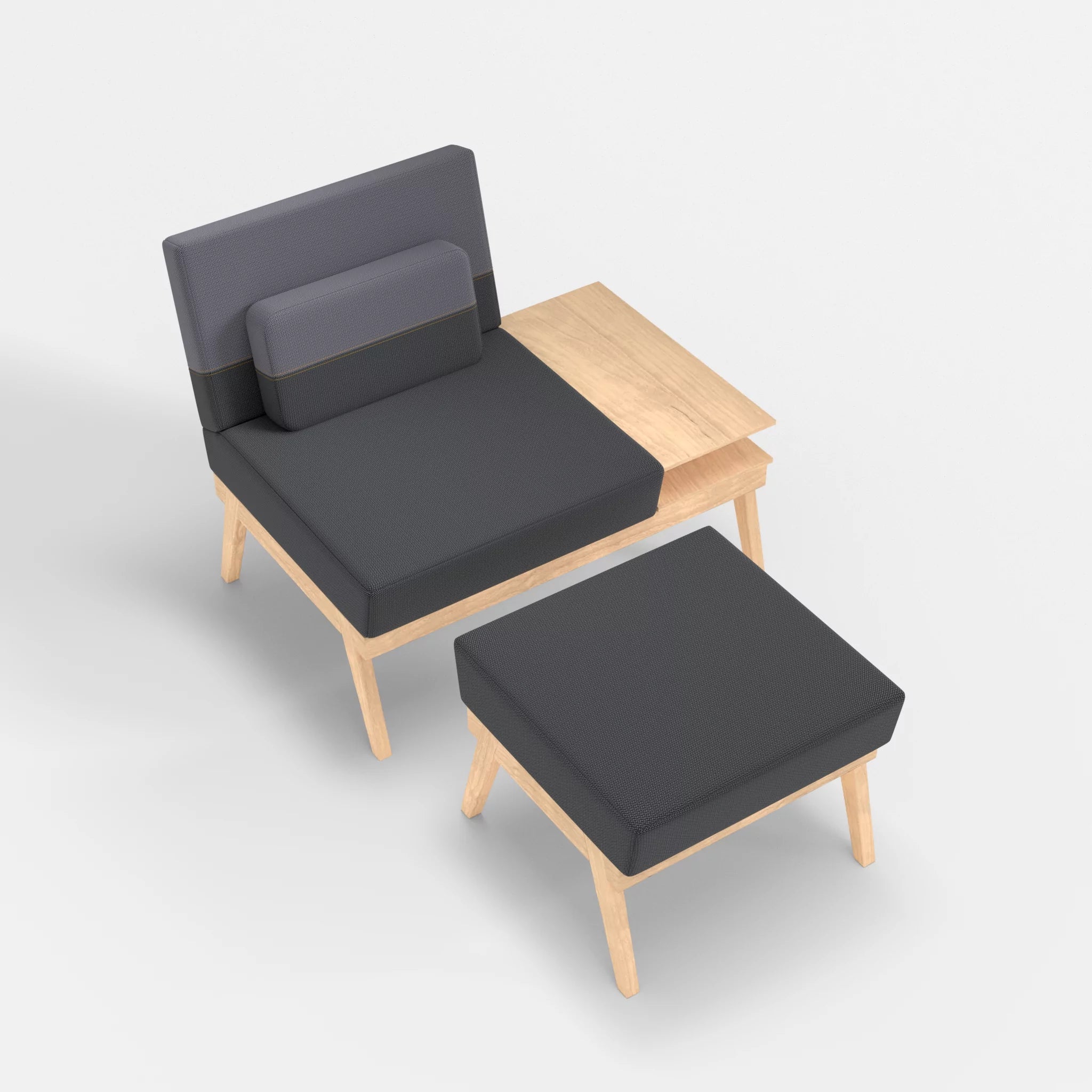 1er Sitzsofa Bauz mit Ablage rechts und Pouf credoasphalt-credocarbon in Anthrazit und Dunkelgrau von oben