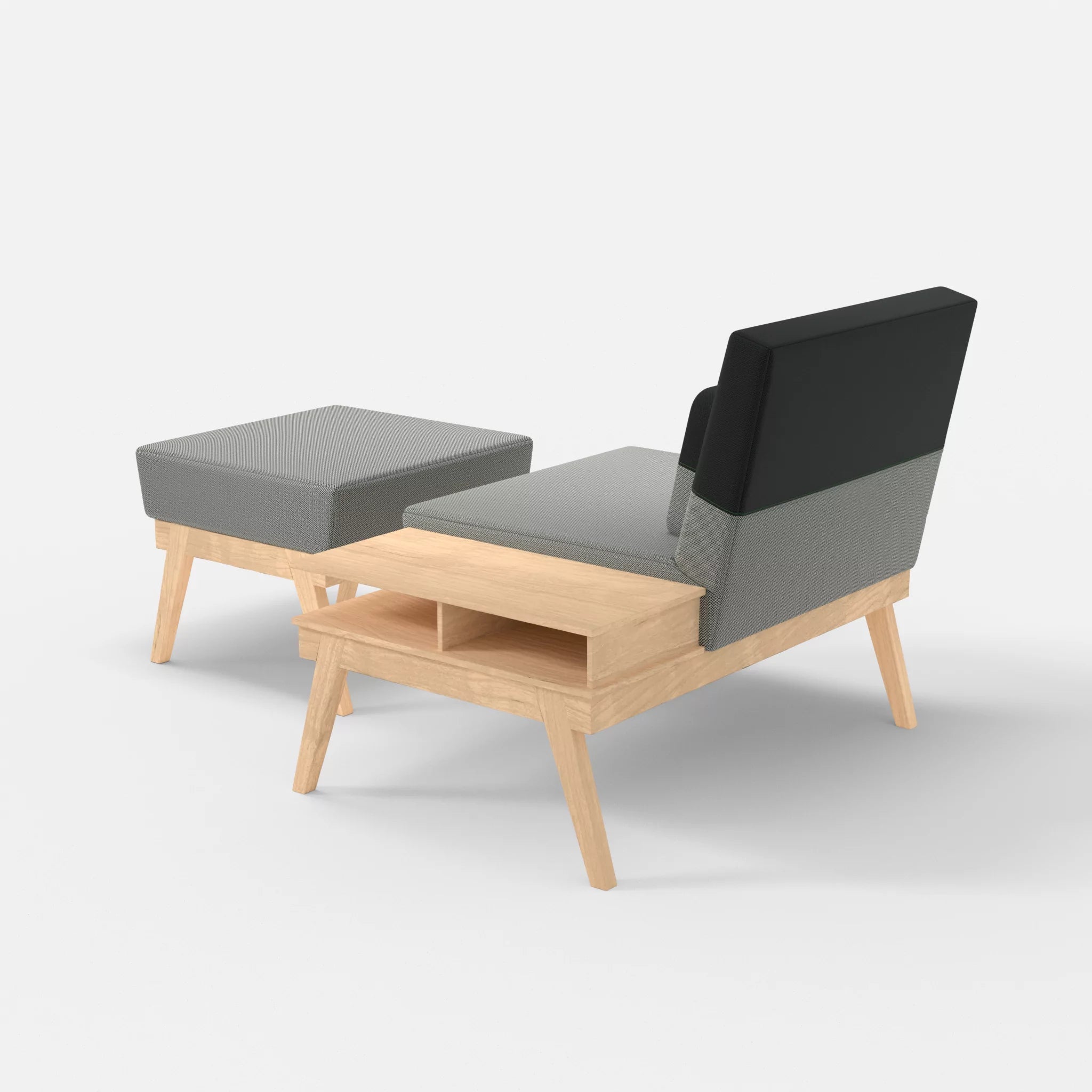 1er Sitzsofa Bauz mit Ablage rechts und Pouf credopepper-credoblack in Dunkelgrau und Schwarz von hinten