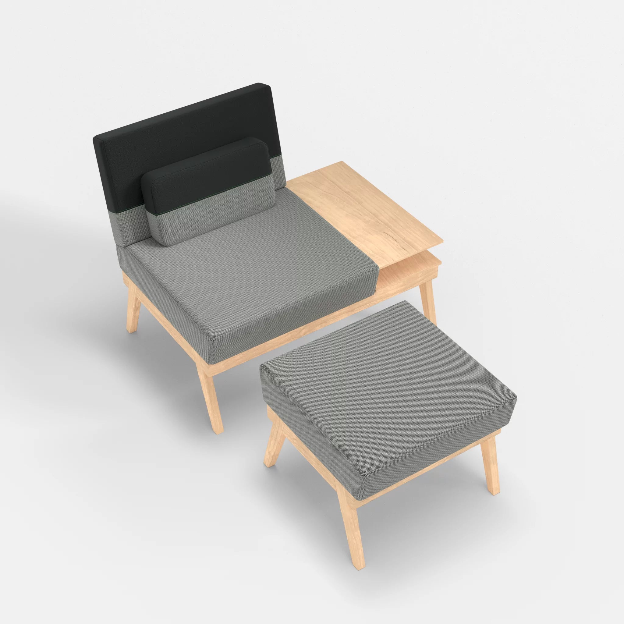 1er Sitzsofa Bauz mit Ablage rechts und Pouf credopepper-credoblack in Dunkelgrau und Schwarz von oben
