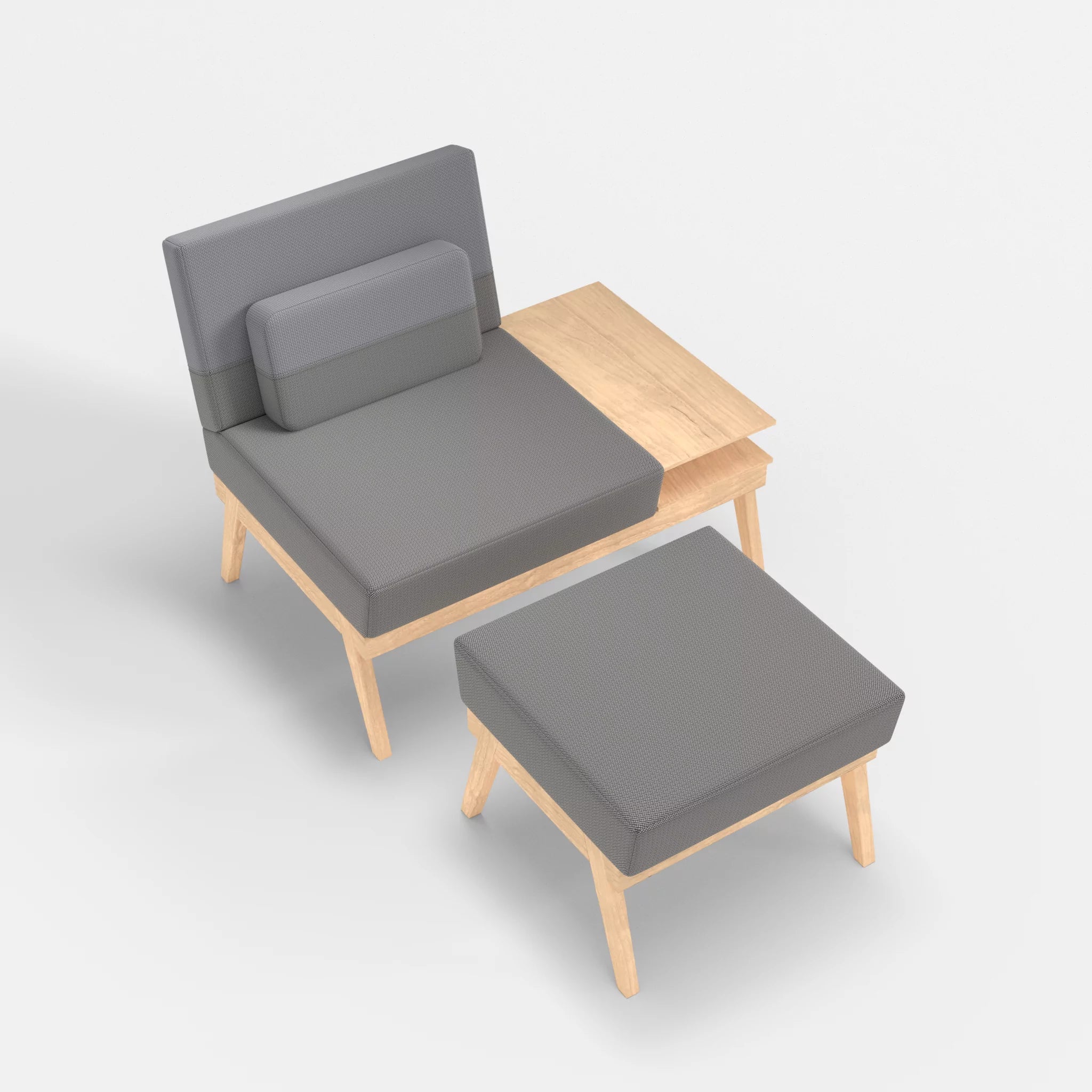 1er Sitzsofa Bauz mit Ablage rechts und Pouf credozinn-credochalk in Mittelgrau und Hellgrau von oben