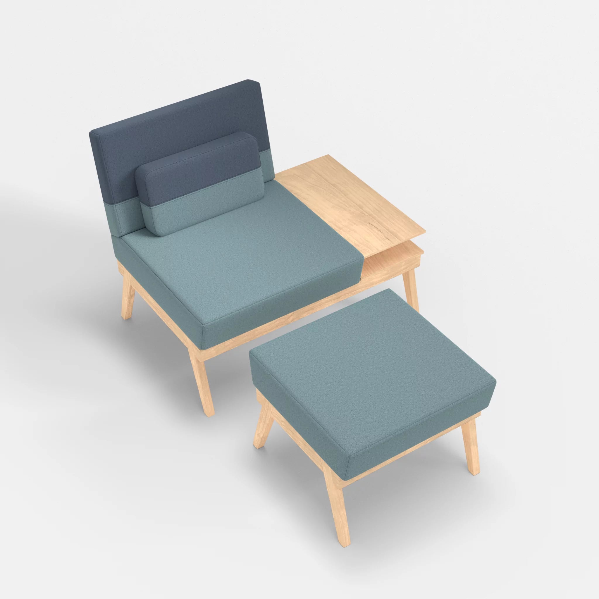 1er Sitzsofa Bauz mit Ablage rechts und Pouf dama0016-dama0075 in Hellblau und Blau von oben